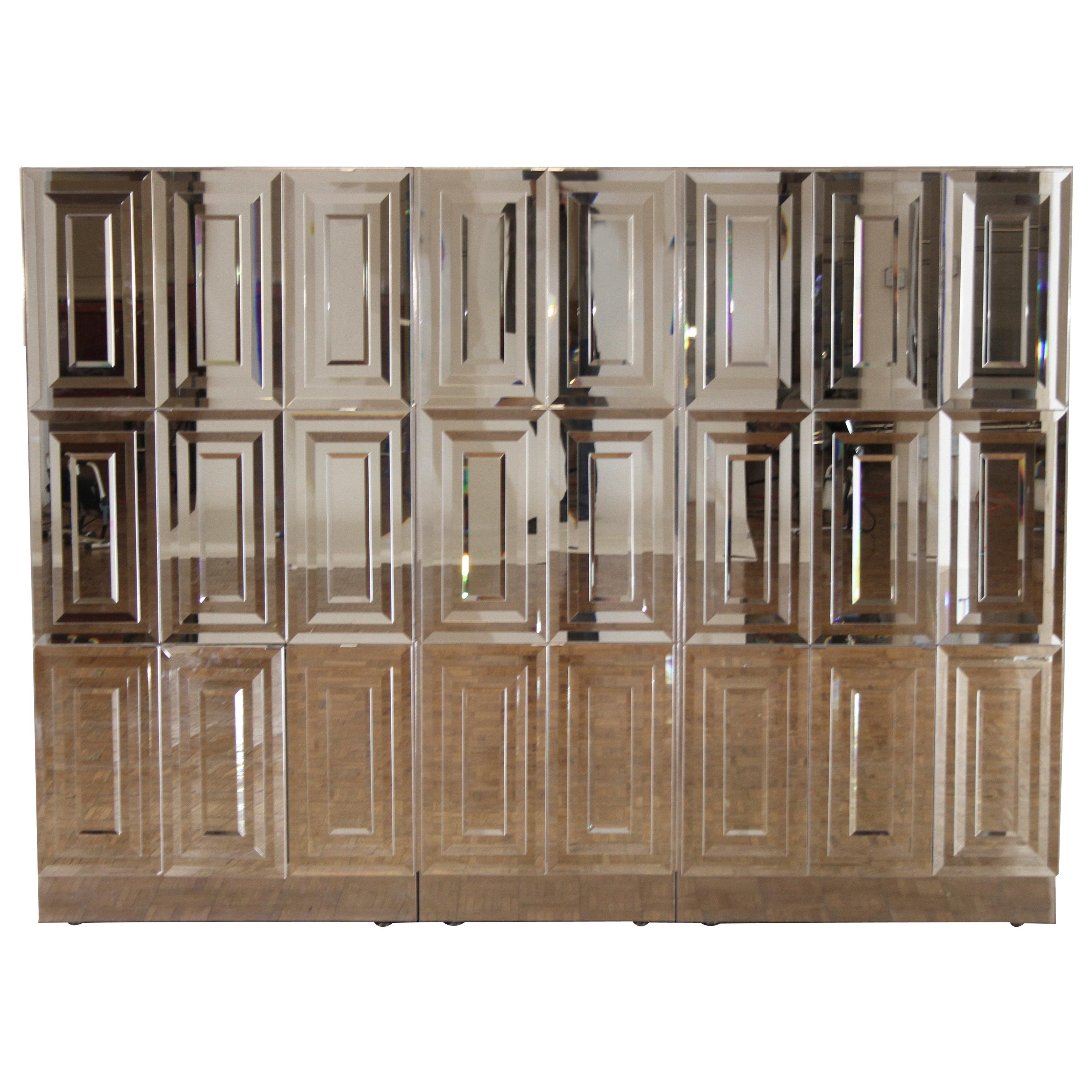 Unique Hollywood Regency Custom Ello Mirrored Breakfront or Sideboard with Bar