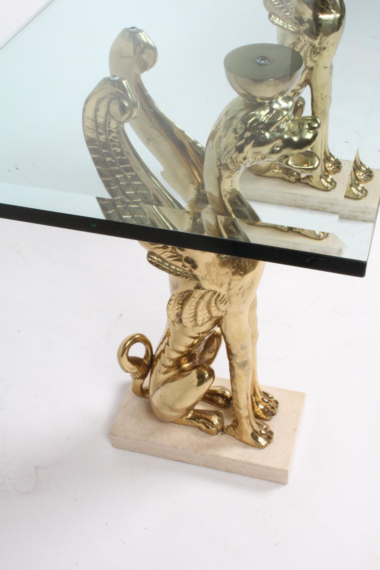 Unique Hollywood Regency Stylized Bronze Griffins Glass Console or Entry Table For Sale 10
