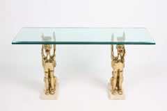 Unique Hollywood Regency Stylized Bronze Griffins Glass Console or Entry Table