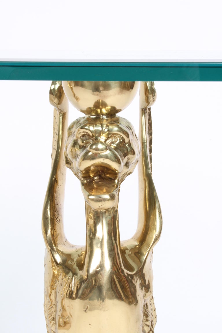Unique Hollywood Regency Stylized Bronze Griffins Glass Console or Entry Table In Good Condition For Sale In St. Louis, MO