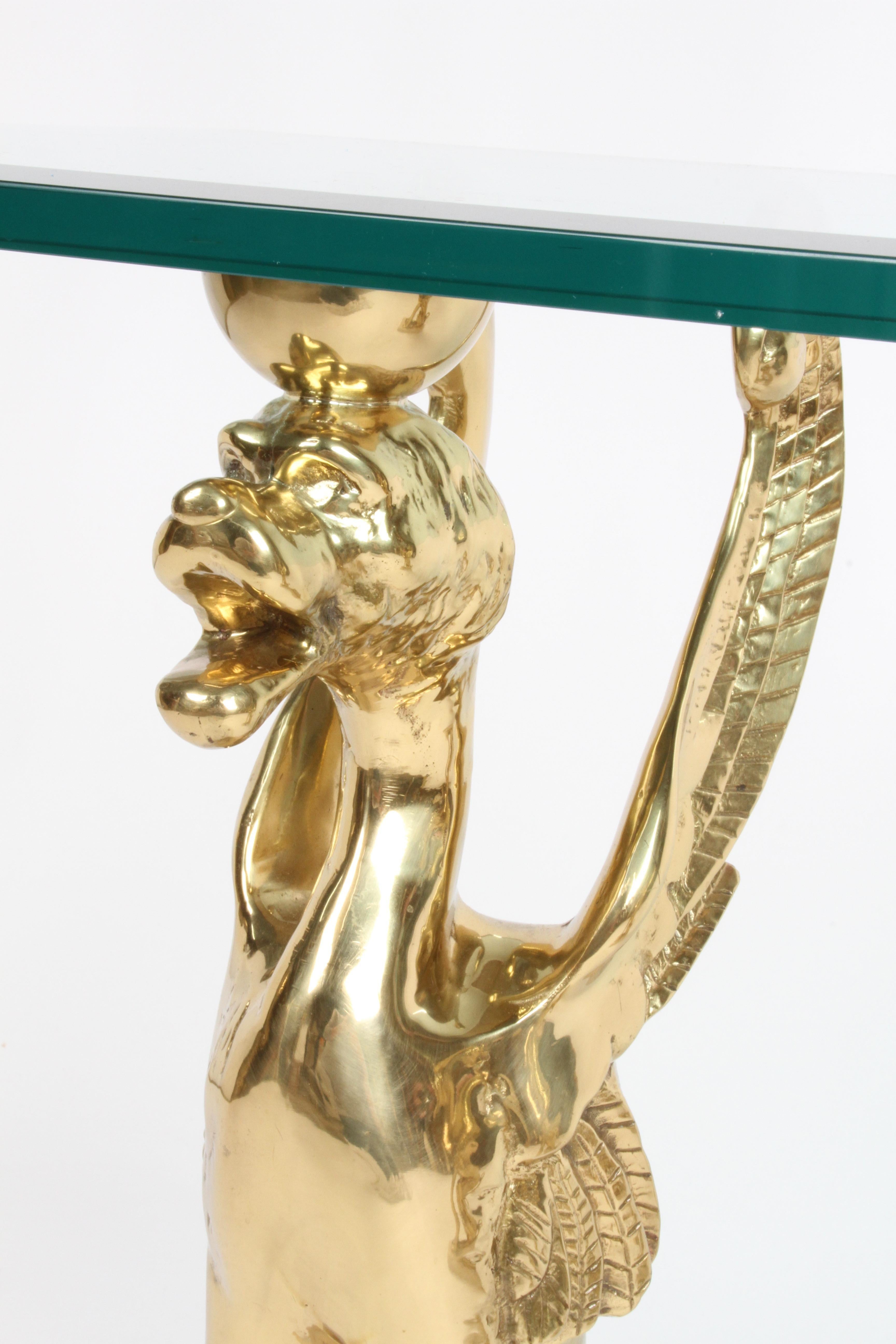 Console ou table d'entrée unique style Hollywood Regency en bronze stylisé avec griffons en verre en vente 1