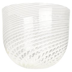 Unique Holmegaard Peter Svarrer White Art Glass Bowl / Vase Swirl Pattern Signed