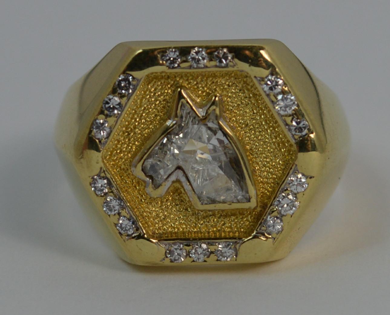 Unique Horse Head Cut Natural Diamond 18 Carat Gold Ring 6