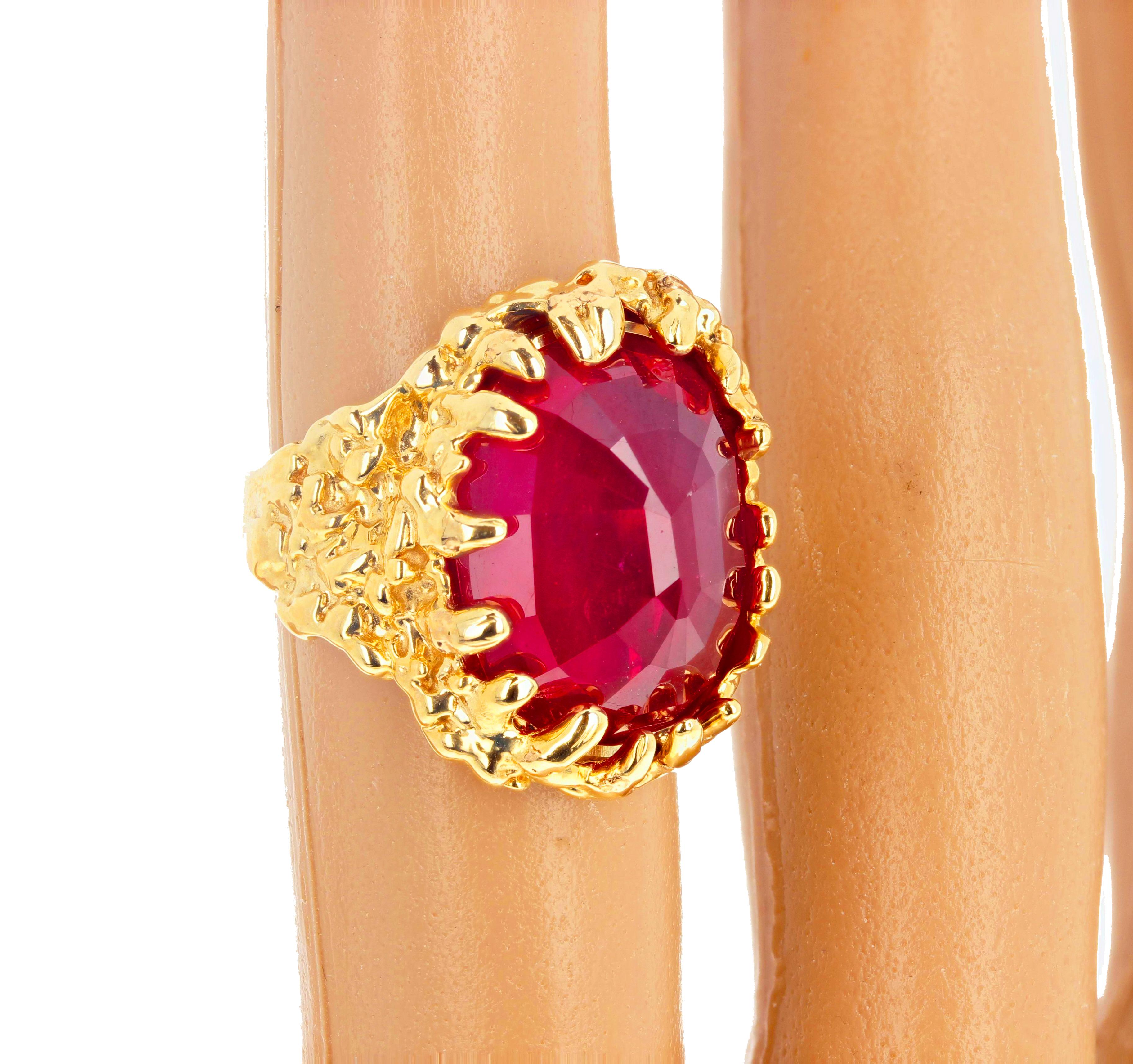 AJD Dramatic Impressive Huge 14 Ct. Ruby in 14 Kt Yellow Gold Cocktail Ring In New Condition For Sale In Raleigh, NC
