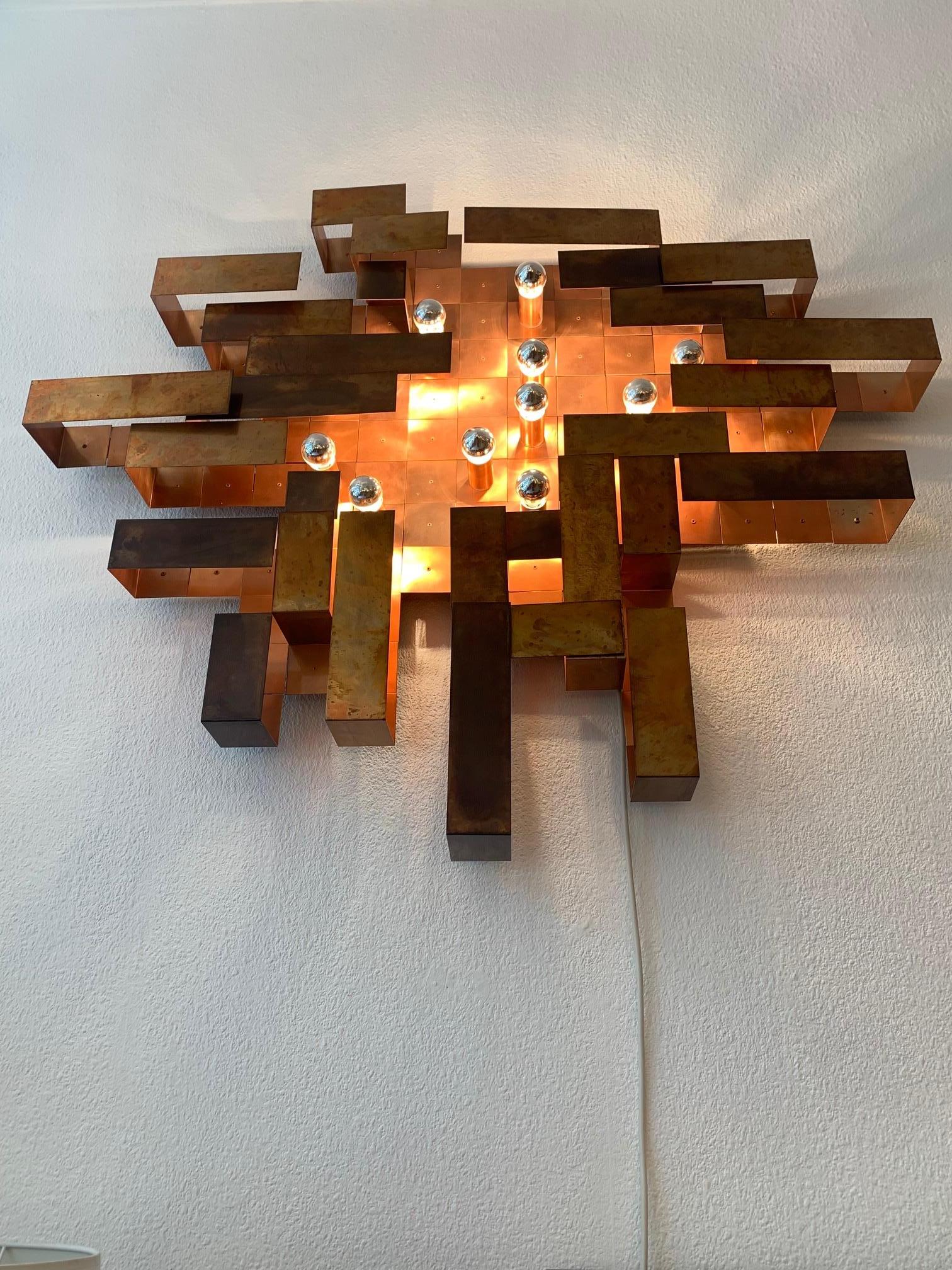 Unique Huge Copper Asymetrical Brutalist Wall Lamp, ca. 1970's For Sale 7