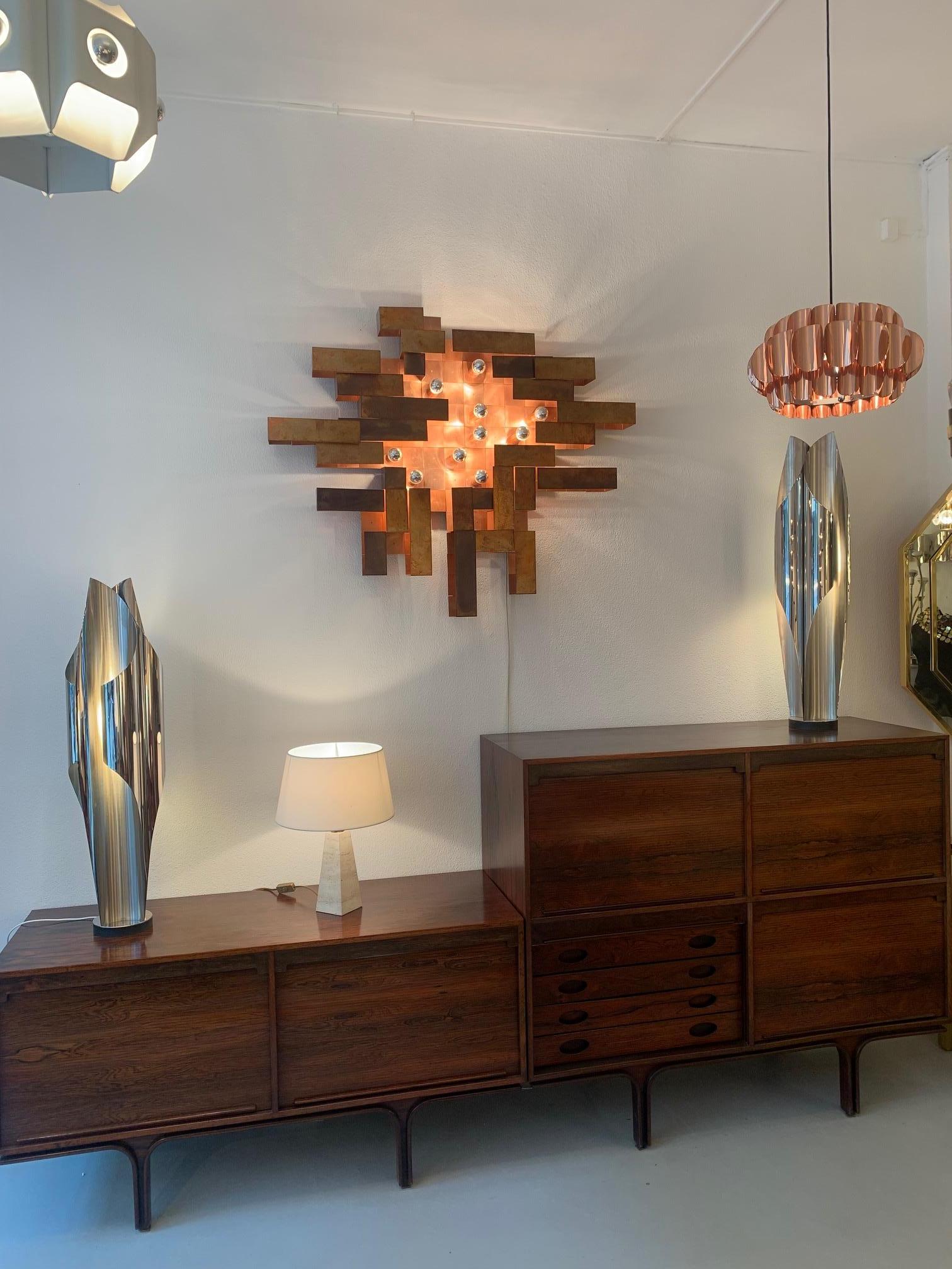 Unique Huge Copper Asymetrical Brutalist Wall Lamp, ca. 1970's For Sale 8