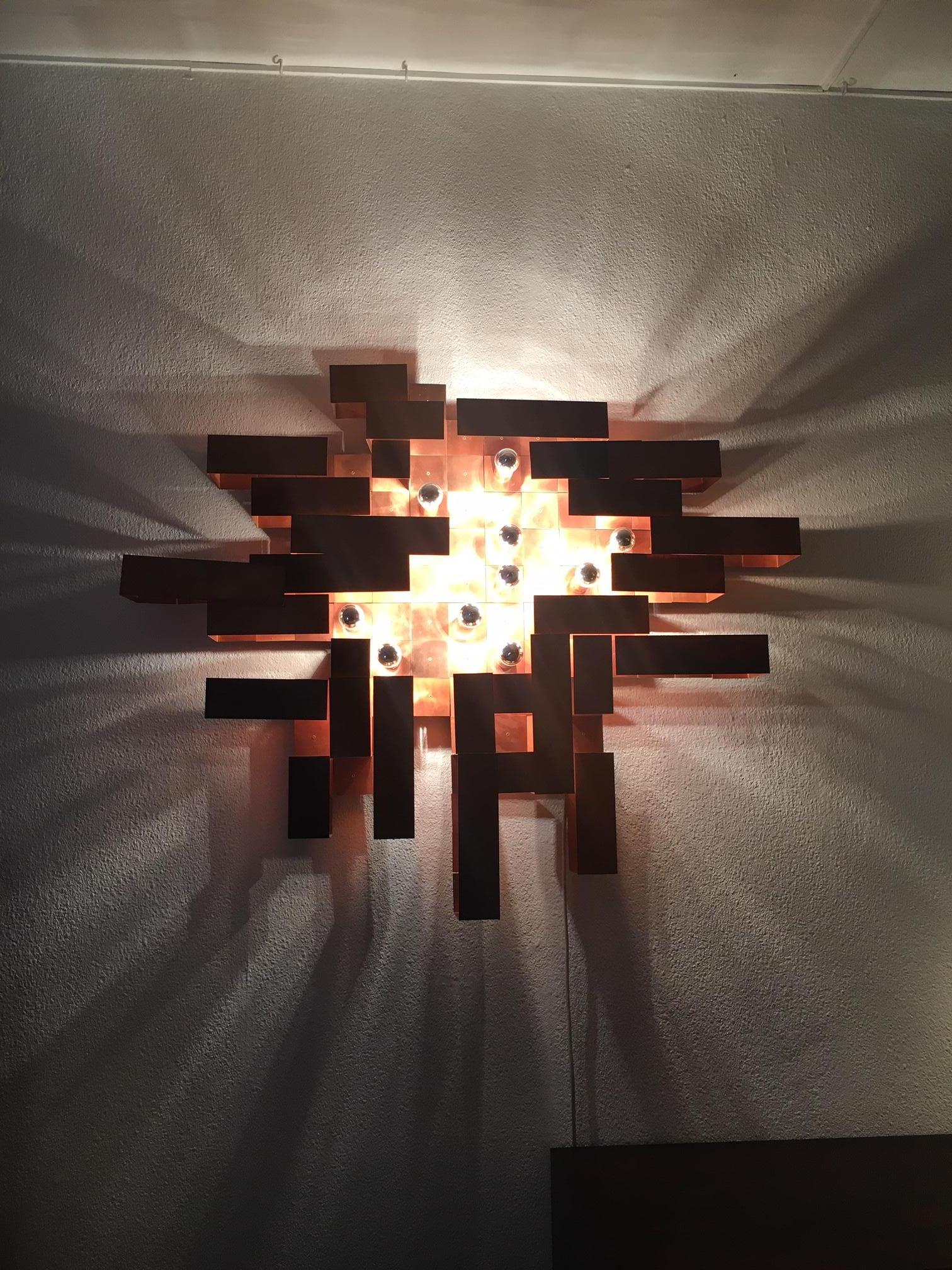 Unique Huge Copper Asymetrical Brutalist Wall Lamp, ca. 1970's For Sale 9