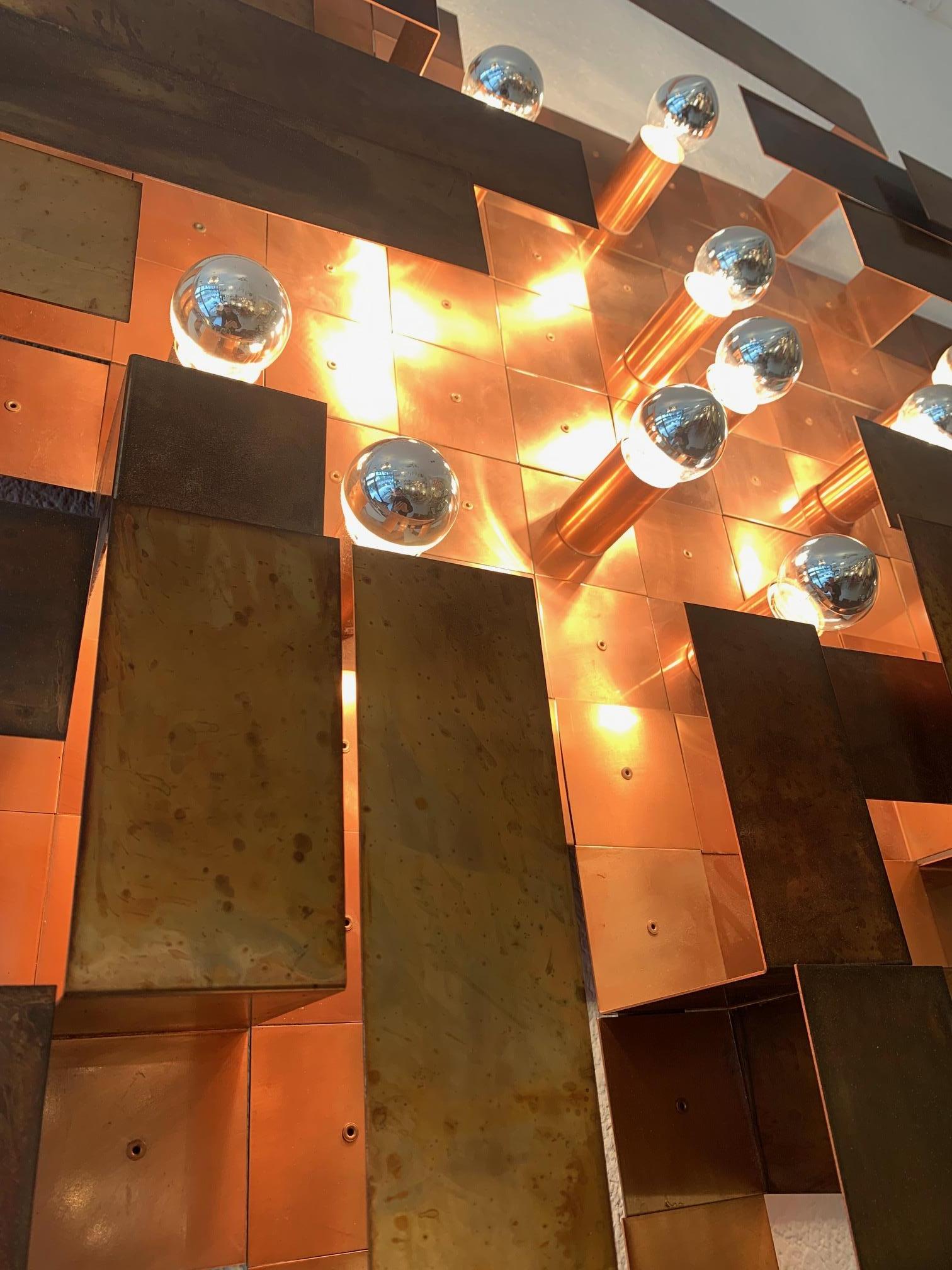 Late 20th Century Unique Huge Copper Asymetrical Brutalist Wall Lamp, ca. 1970's For Sale