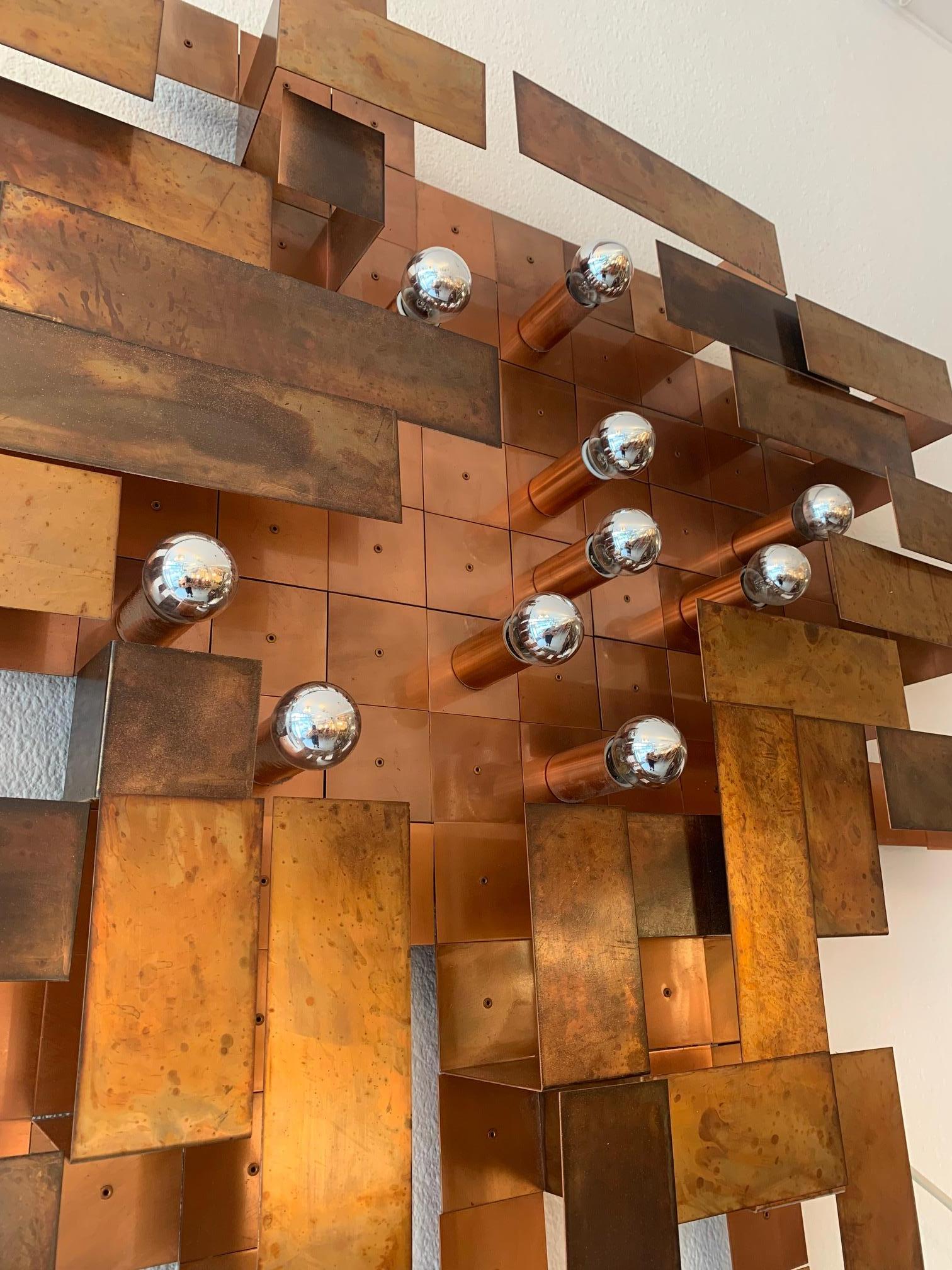 Unique Huge Copper Asymetrical Brutalist Wall Lamp, ca. 1970's For Sale 3