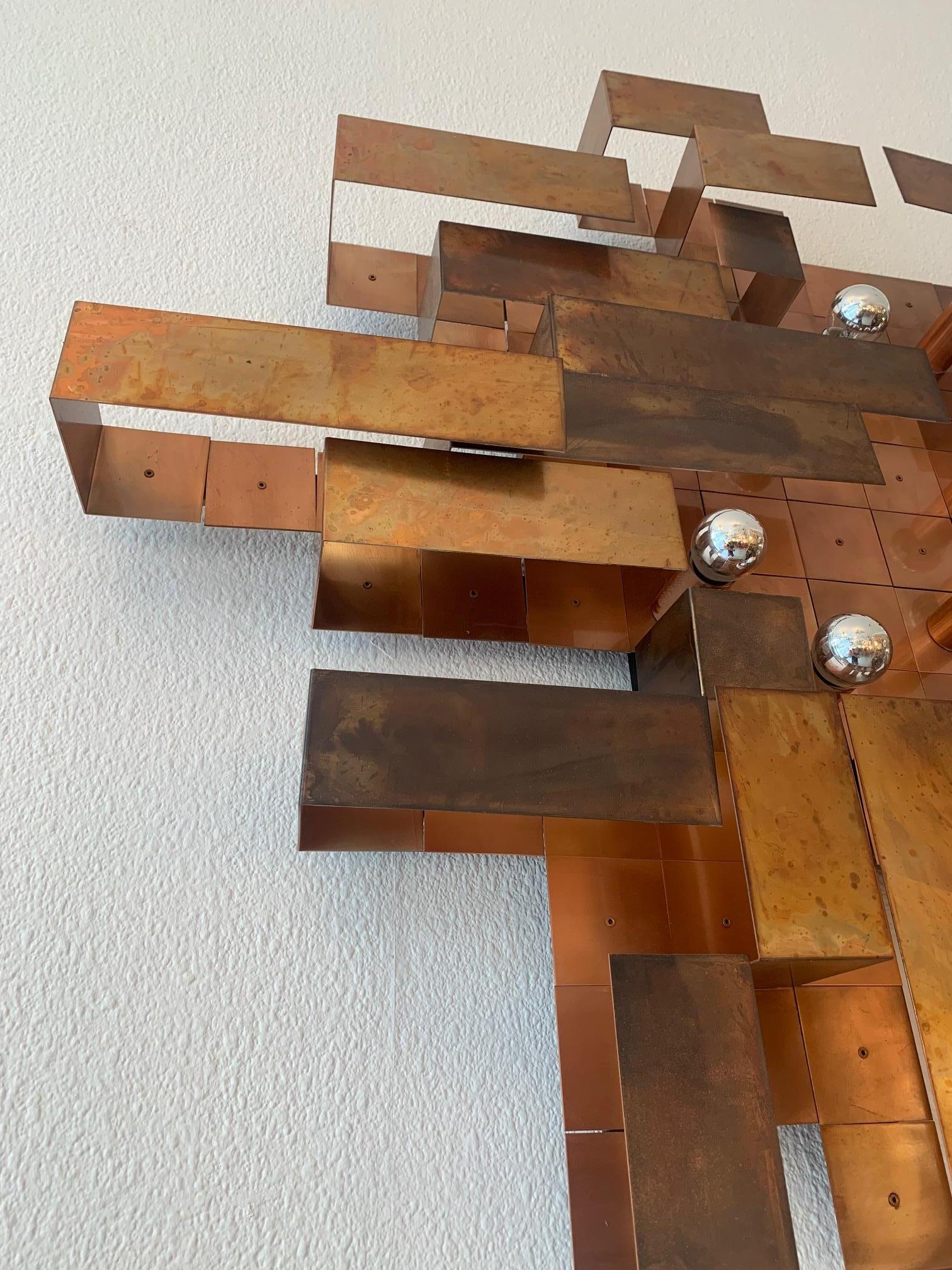 Unique Huge Copper Asymetrical Brutalist Wall Lamp, ca. 1970's For Sale 4