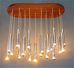 Unique Huge Signed Limburg Surfboard Chandelier 21 Lights Chrome Nut Wood 1960s