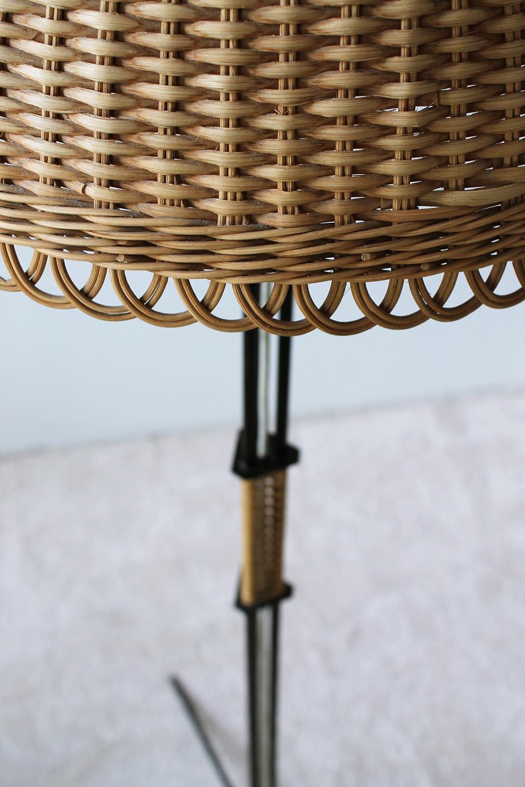 Unique Hungarian Modernist Iron and Wicker Floor Lamp, 1950s 2
