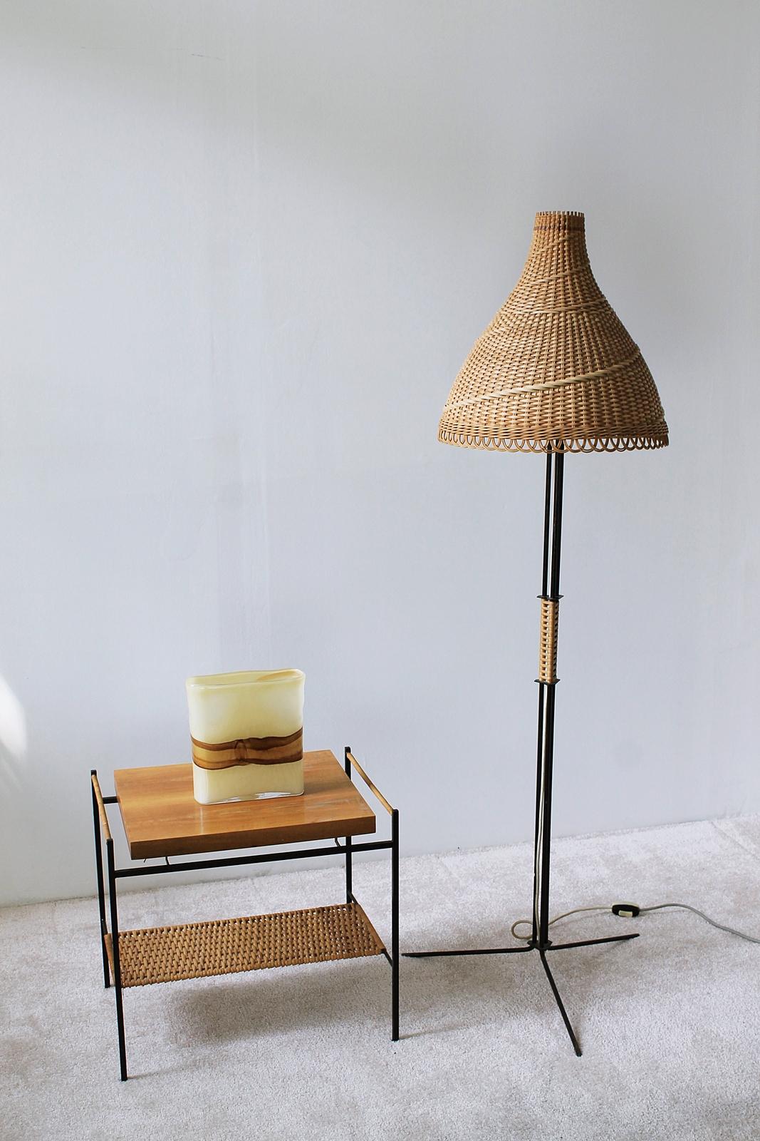 Unique Hungarian Modernist Iron and Wicker Floor Lamp, 1950s 3