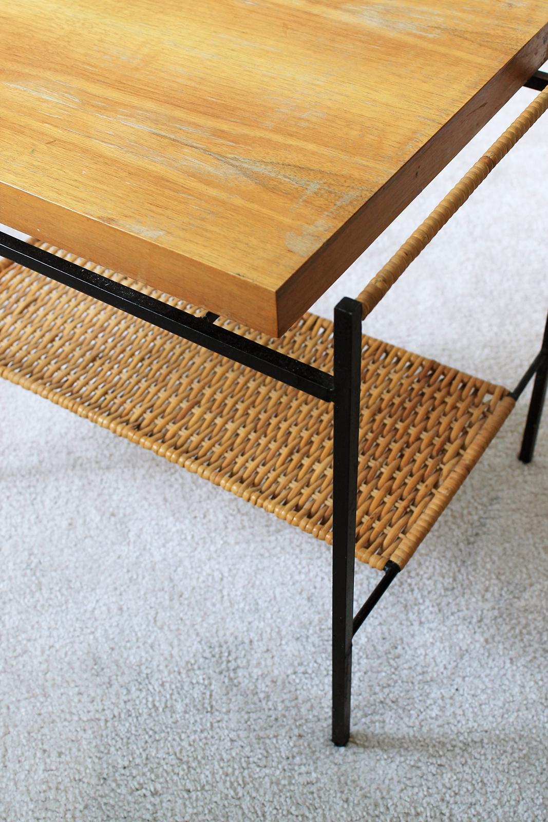 20th Century Unique Hungarian Modernist Iron and Wicker Side Table, 1950s