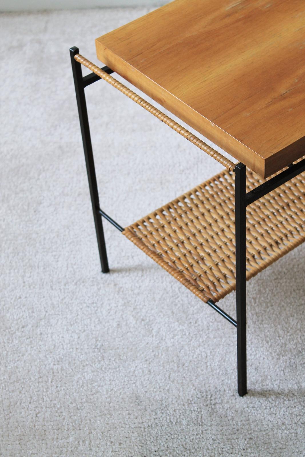 Unique Hungarian Modernist Iron and Wicker Side Table, 1950s 2