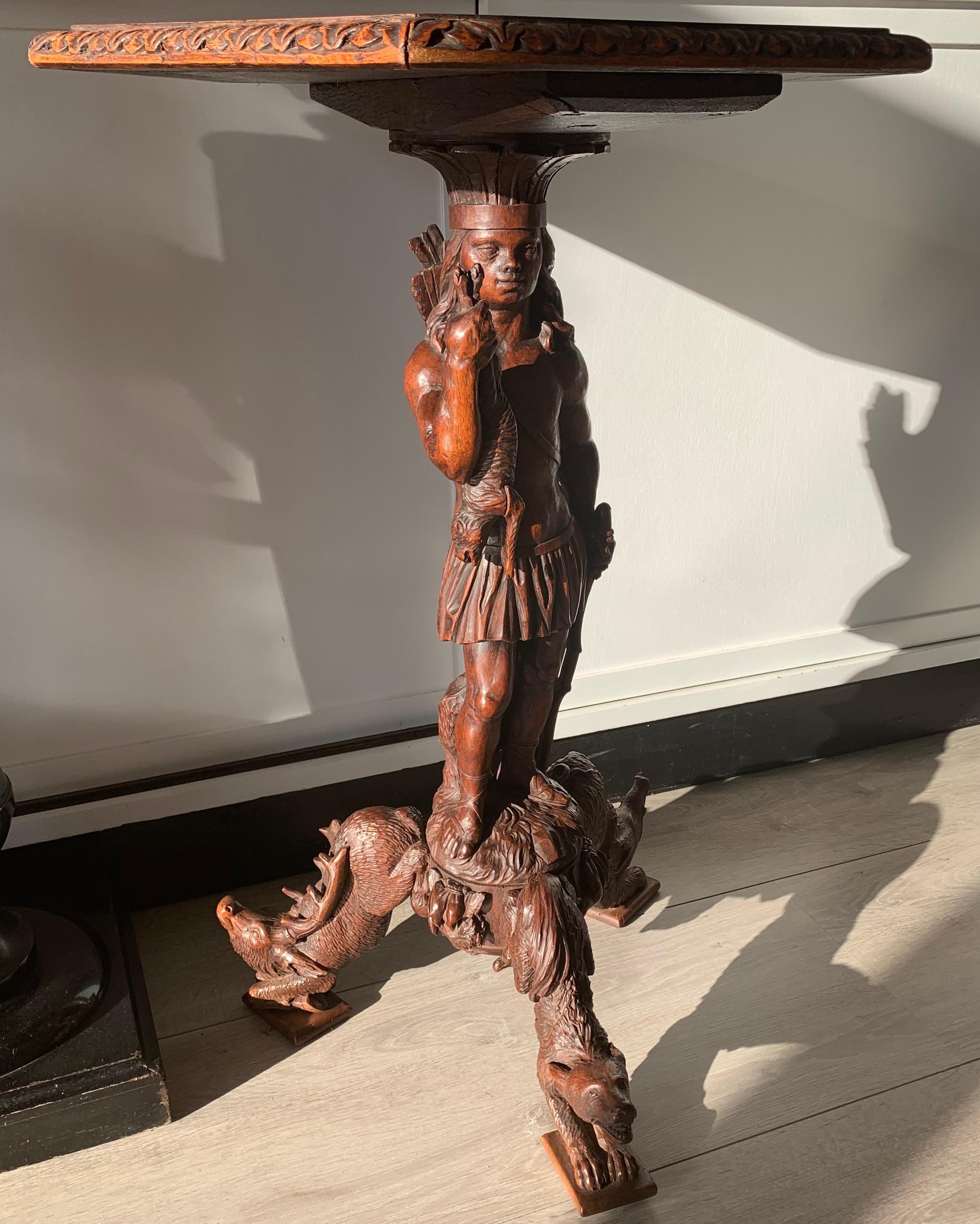 Hunting Theme Table with Hand Carved Native Indian & Sculptural Animal Legs 8