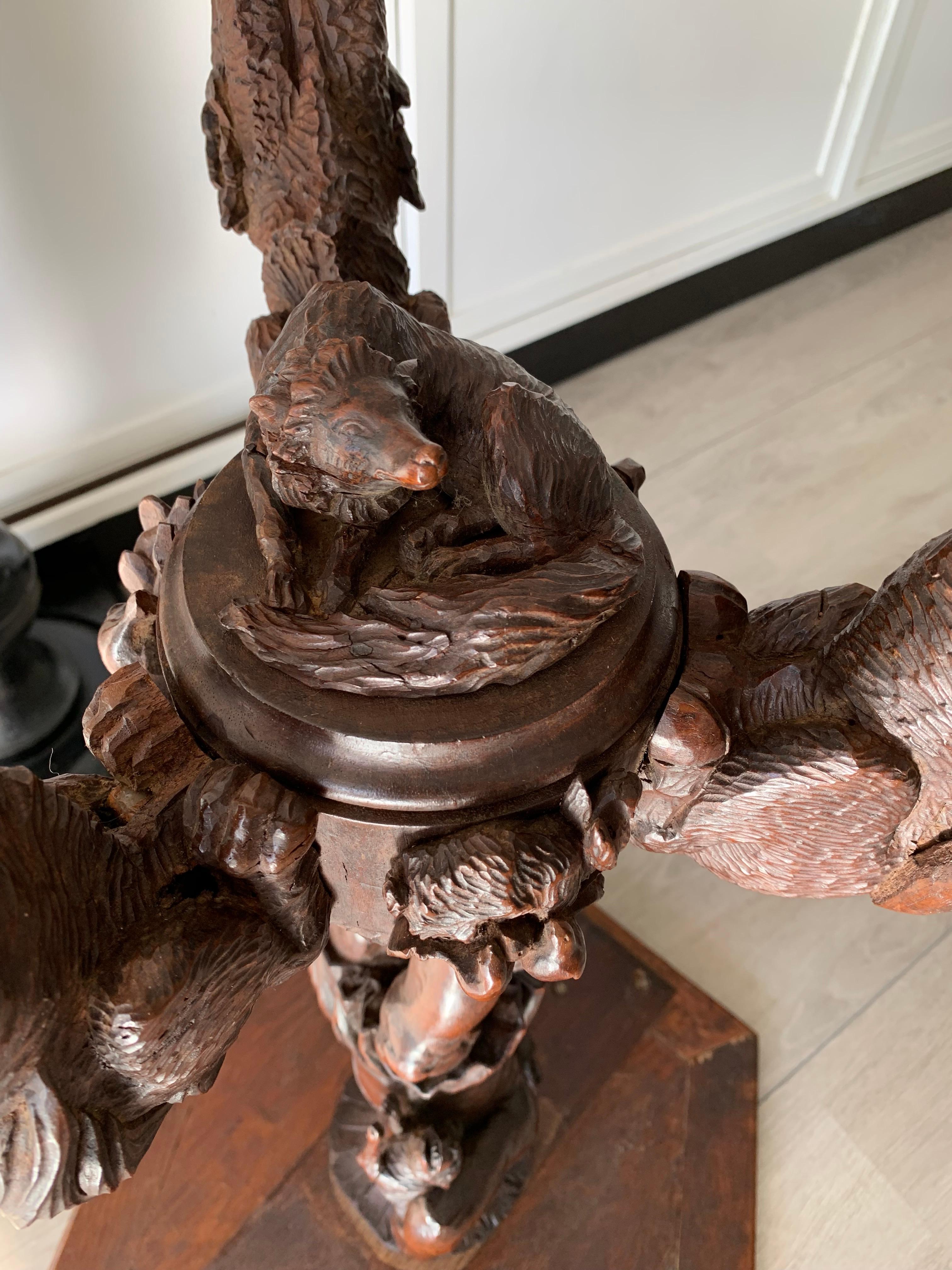 European Hunting Theme Table with Hand Carved Native Indian & Sculptural Animal Legs