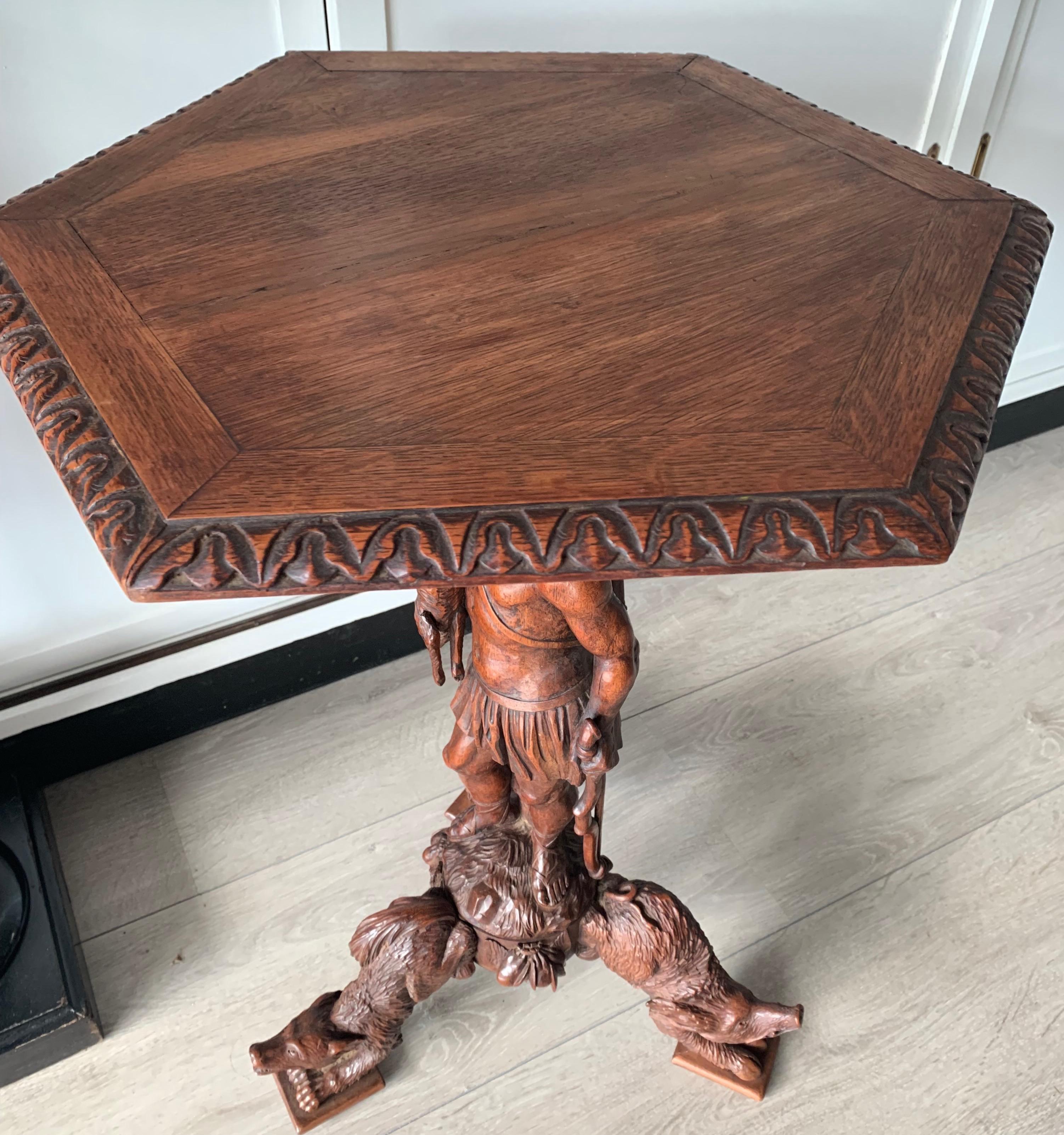 Hand-Crafted Hunting Theme Table with Hand Carved Native Indian & Sculptural Animal Legs