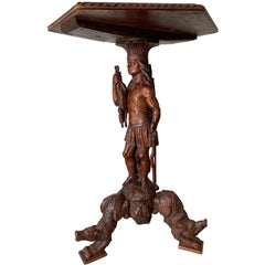Hunting Theme Table with Hand Carved Native Indian & Sculptural Animal Legs