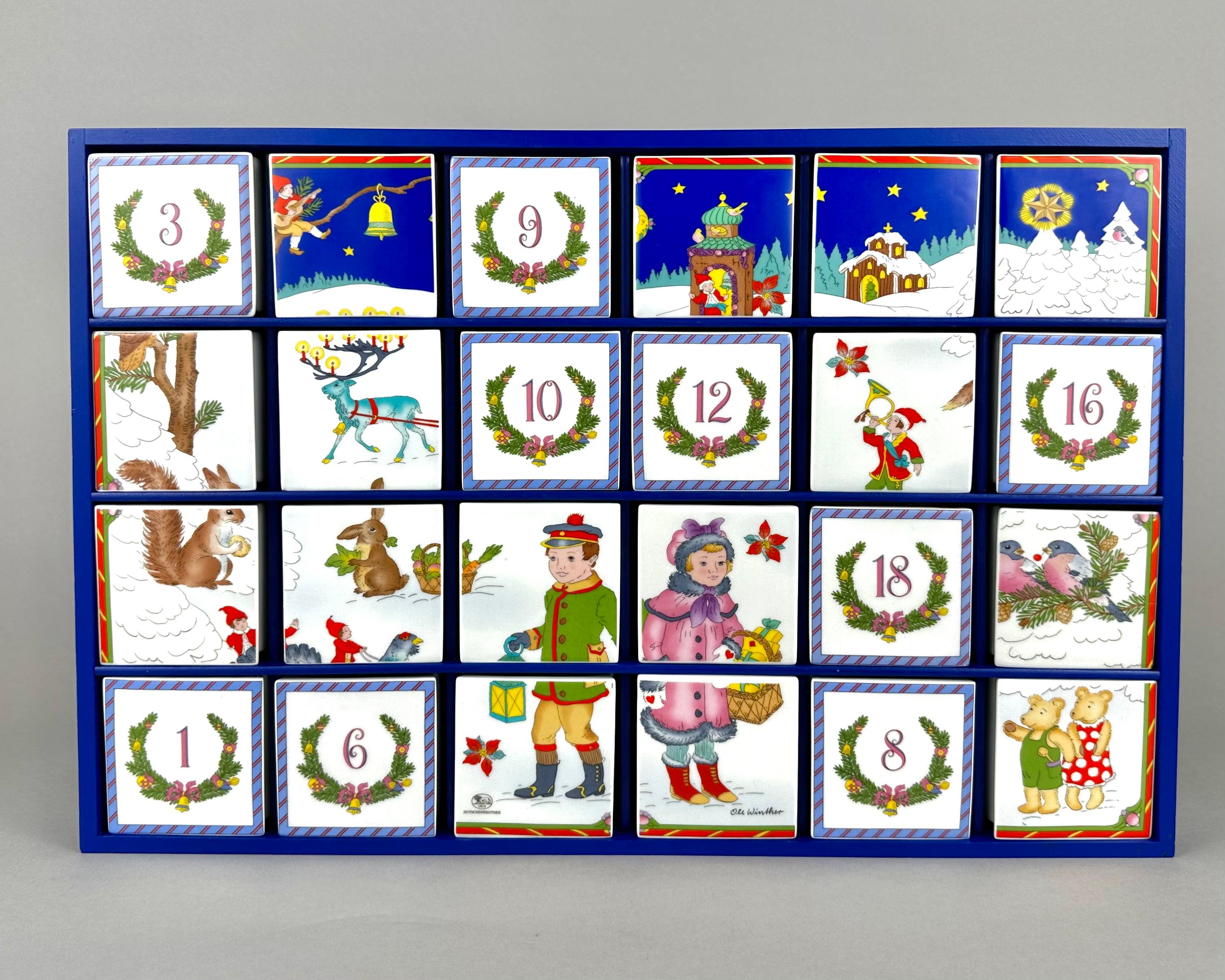Unique Hutschenreuther Advent Calendar with Snow Landscape - Ole Winther design, 1999. 

Limited Edition. 

24 Porcelain Boxes.

The Hutschenreuther advent calendar is a special, elegant advent calendar for porcelain lovers.

Porcelain lovers know