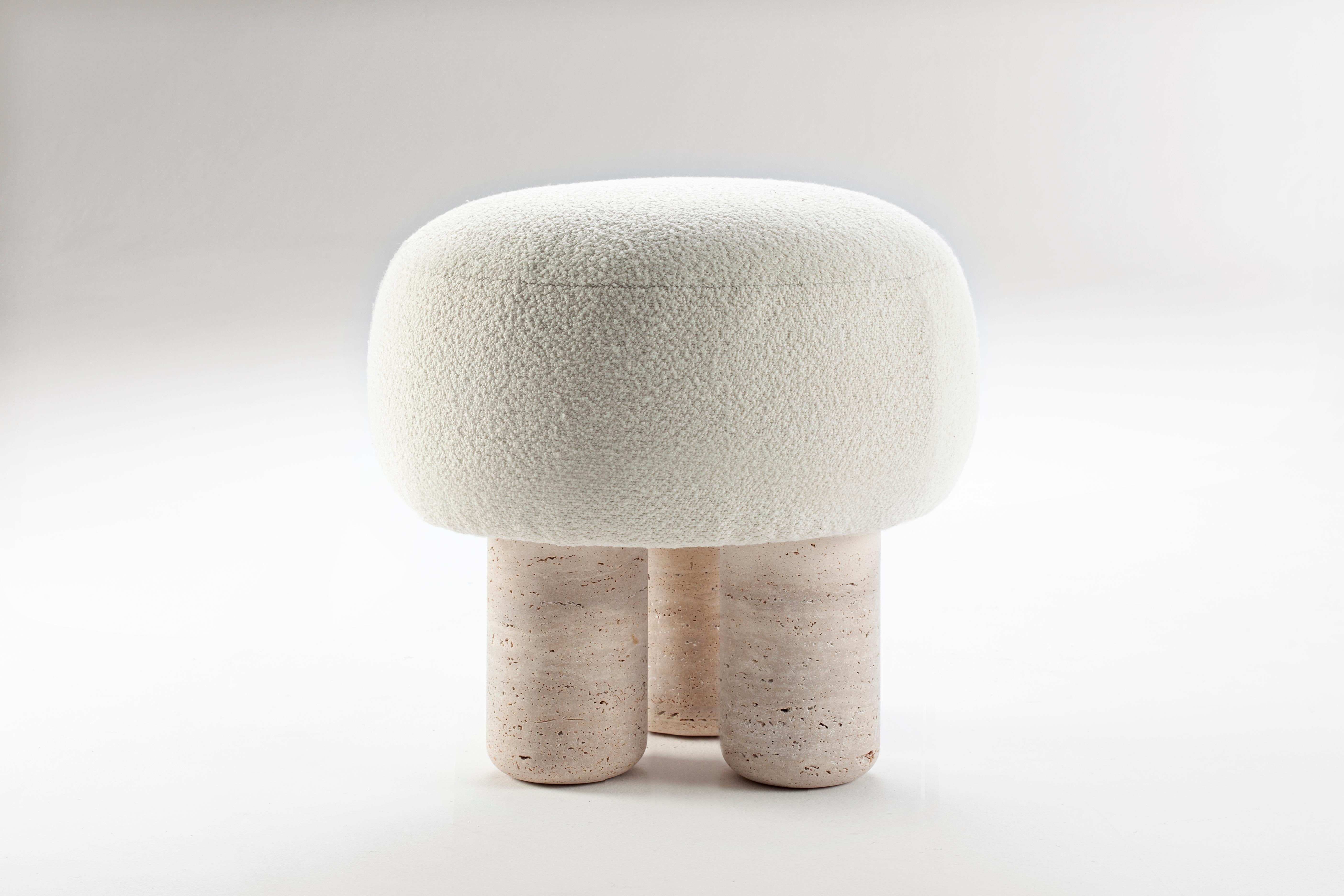 Unique Hygge Stool by Collector
Dimensions: D 45 x H 44 cm
Materials: Fabric, Travertino
Other materials available. 

The Collector brand aims to be part of the daily life by fusing furniture to our home routine and lifestyle, that’s why we’ve