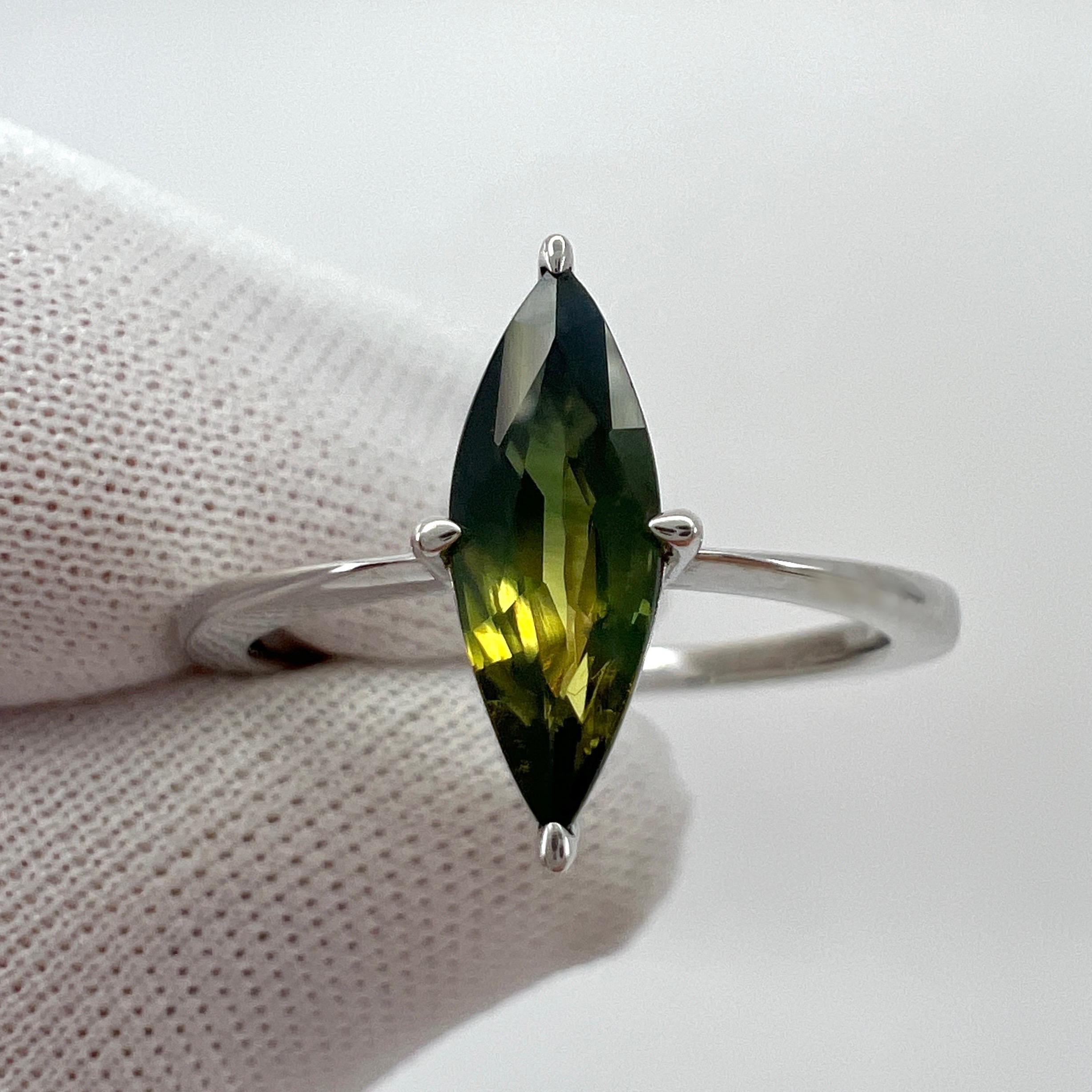 Women's or Men's Unique IGI Certified Bi Colour Sapphire 1.04ct Marquise Cut 18k White Gold Ring For Sale