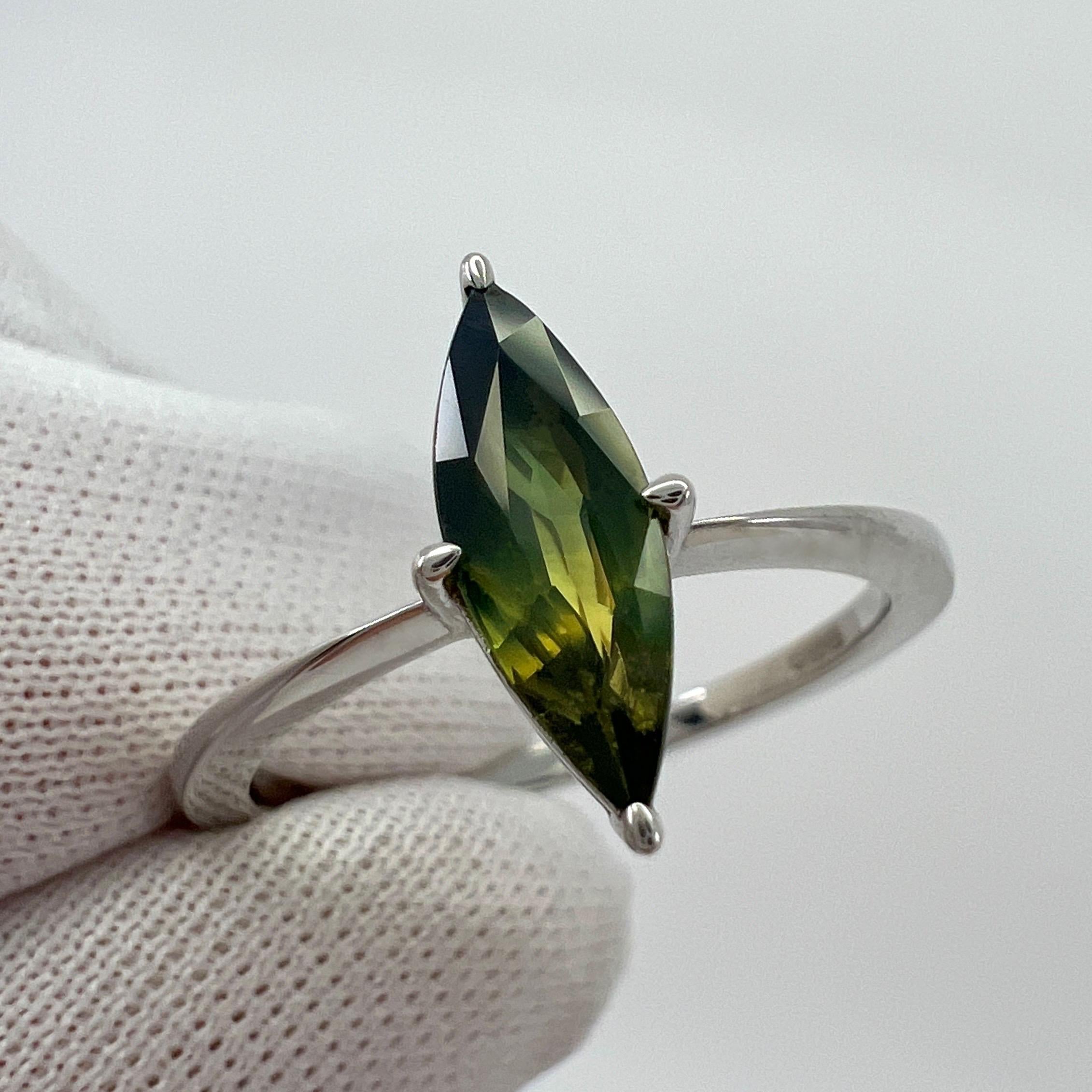 Unique IGI Certified Bi Colour Sapphire 1.04ct Marquise Cut 18k White Gold Ring For Sale 1