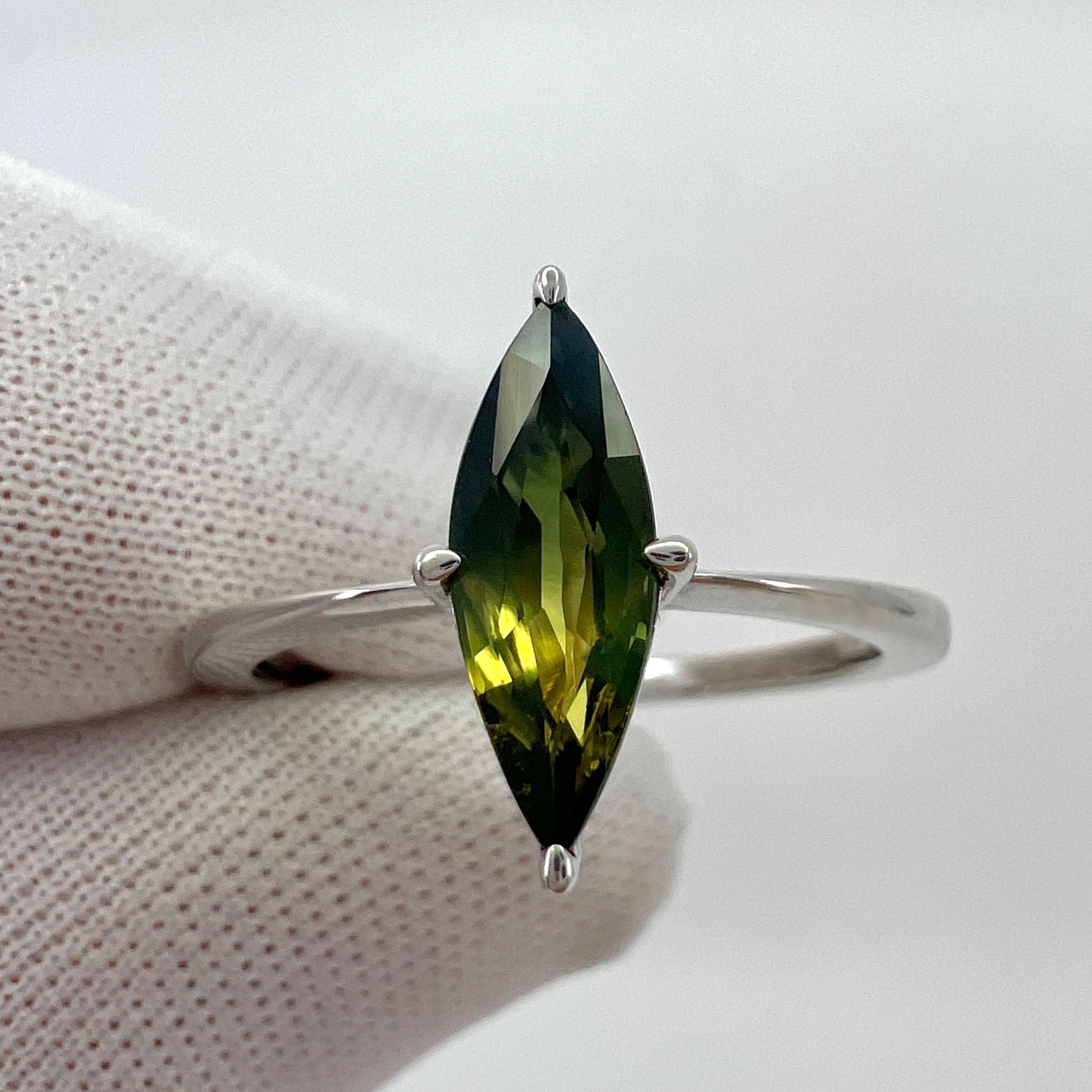 Unique IGI Certified Bi Colour Sapphire 1.04ct Marquise Cut 18k White Gold Ring For Sale 3
