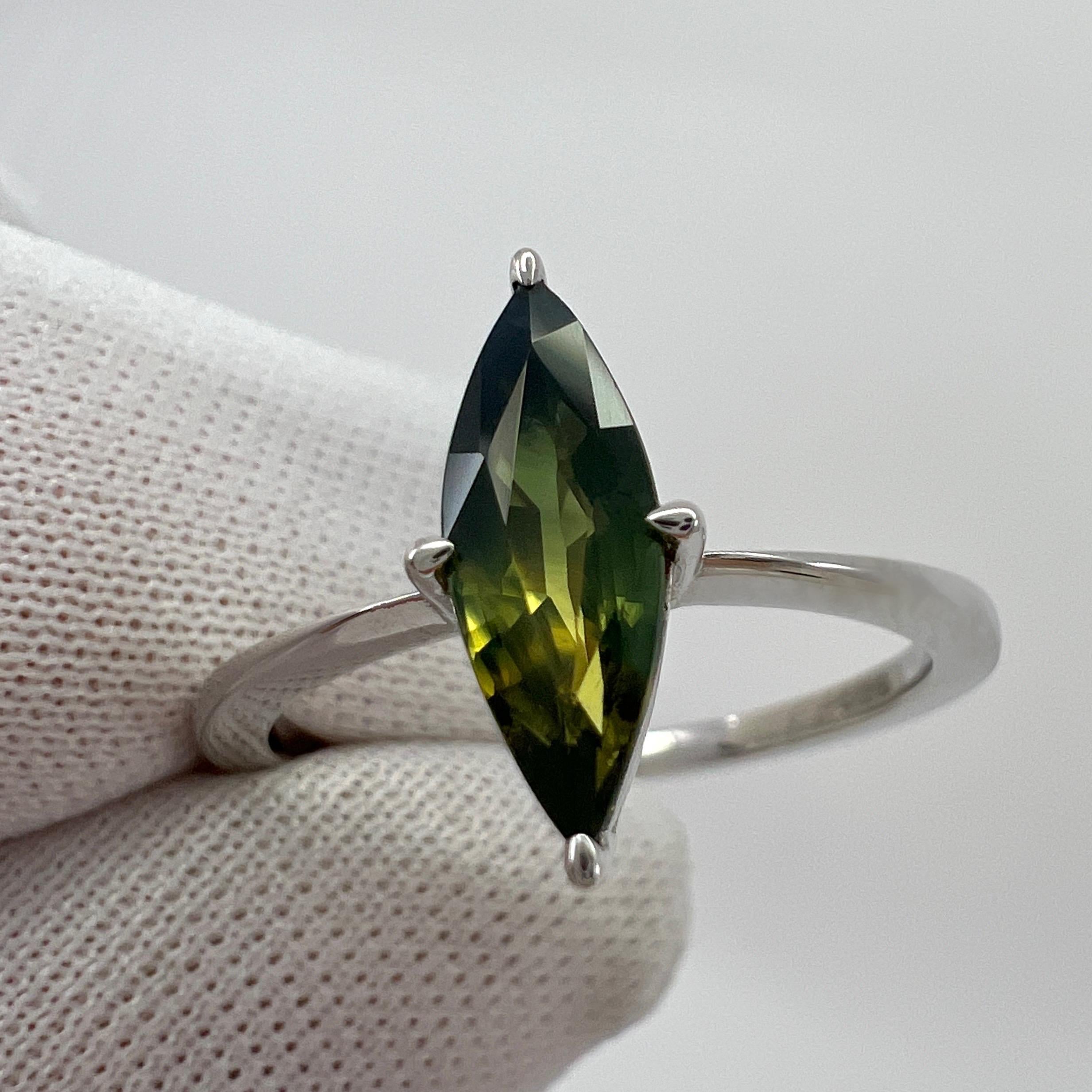 Unique IGI Certified Bi Colour Sapphire 1.04ct Marquise Cut 18k White Gold Ring For Sale 4