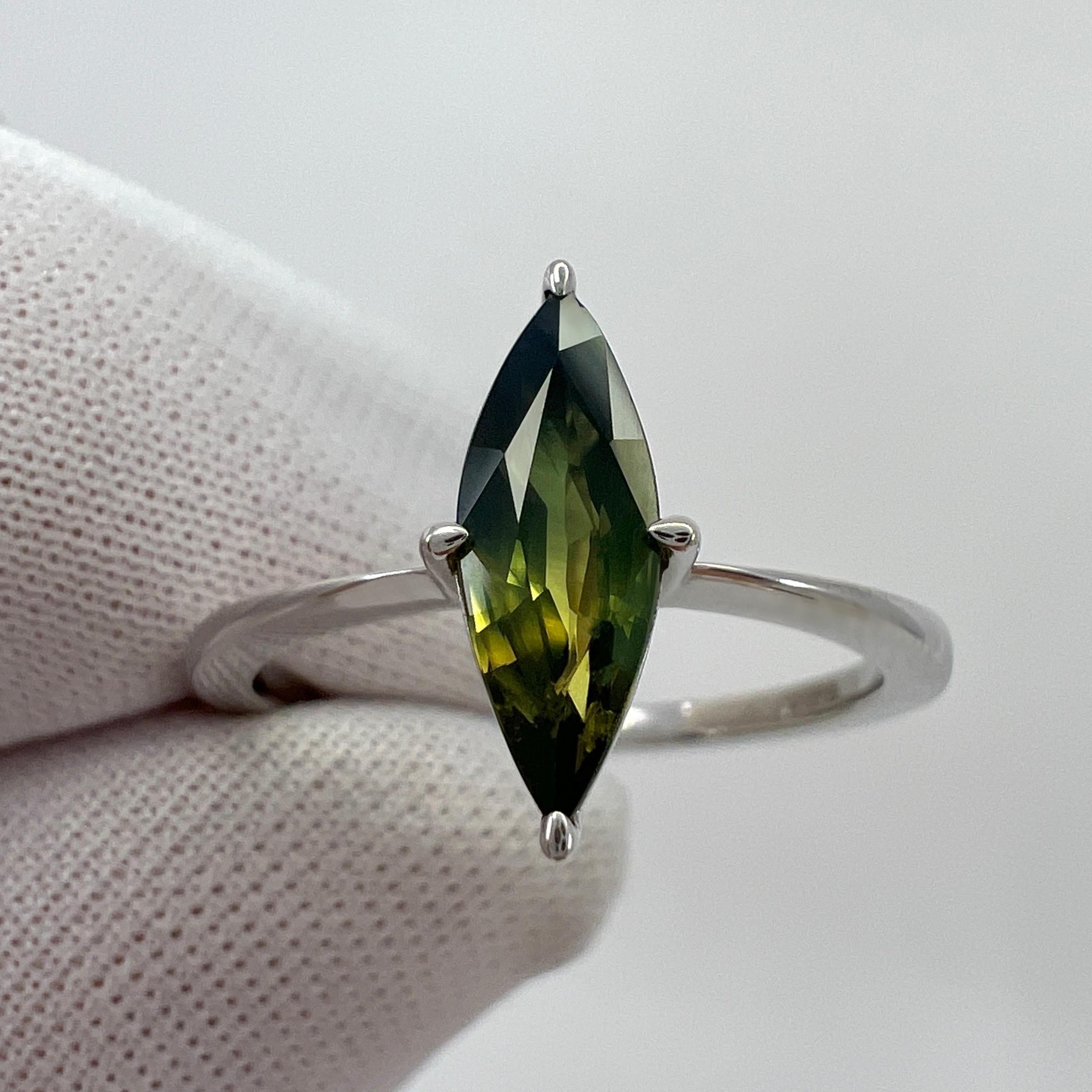 Unique IGI Certified Bi Colour Sapphire 1.04ct Marquise Cut 18k White Gold Ring For Sale 5