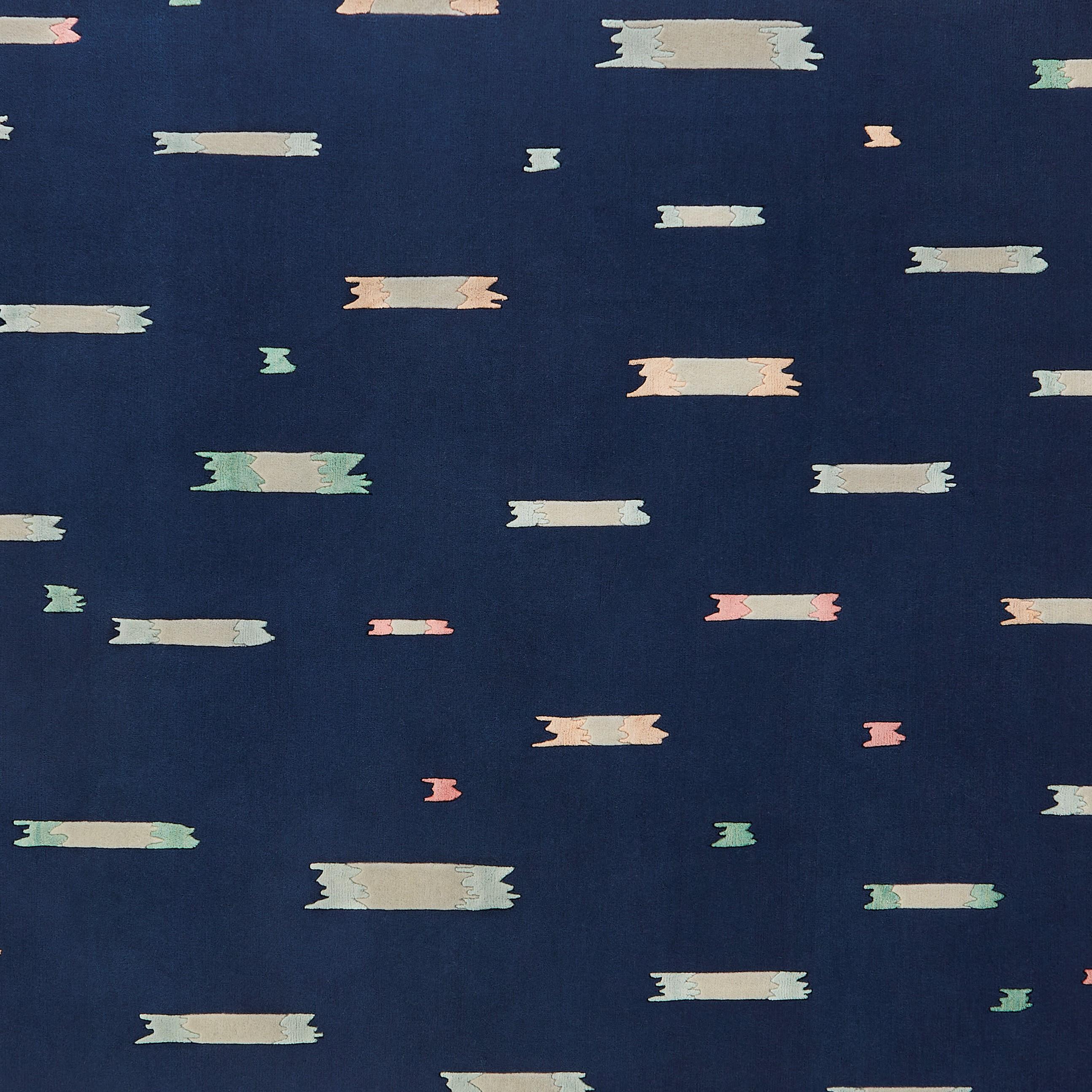 Unique Ikkat rug by Hatsu
Dimensions: D 152 x W 213 cm 
Materials: Bamboo silk, wool

Hatsu is a design studio based in Mumbai that creates modern lighting that are unique and immediately recognisable. We started with an idea to make good design
