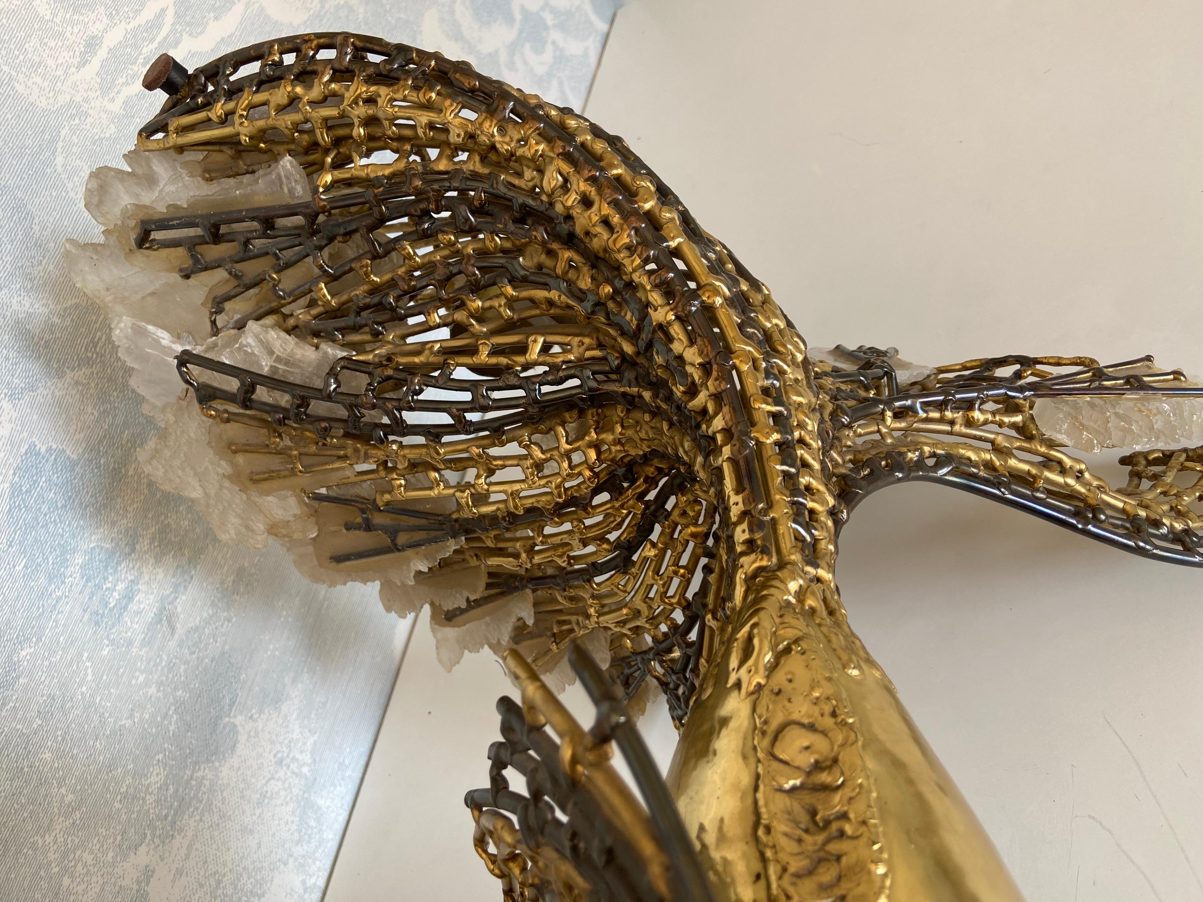 Unique illuminated Sculptural Brass-Fish Coffee Table, Isabelle & Richard Fauré For Sale 3