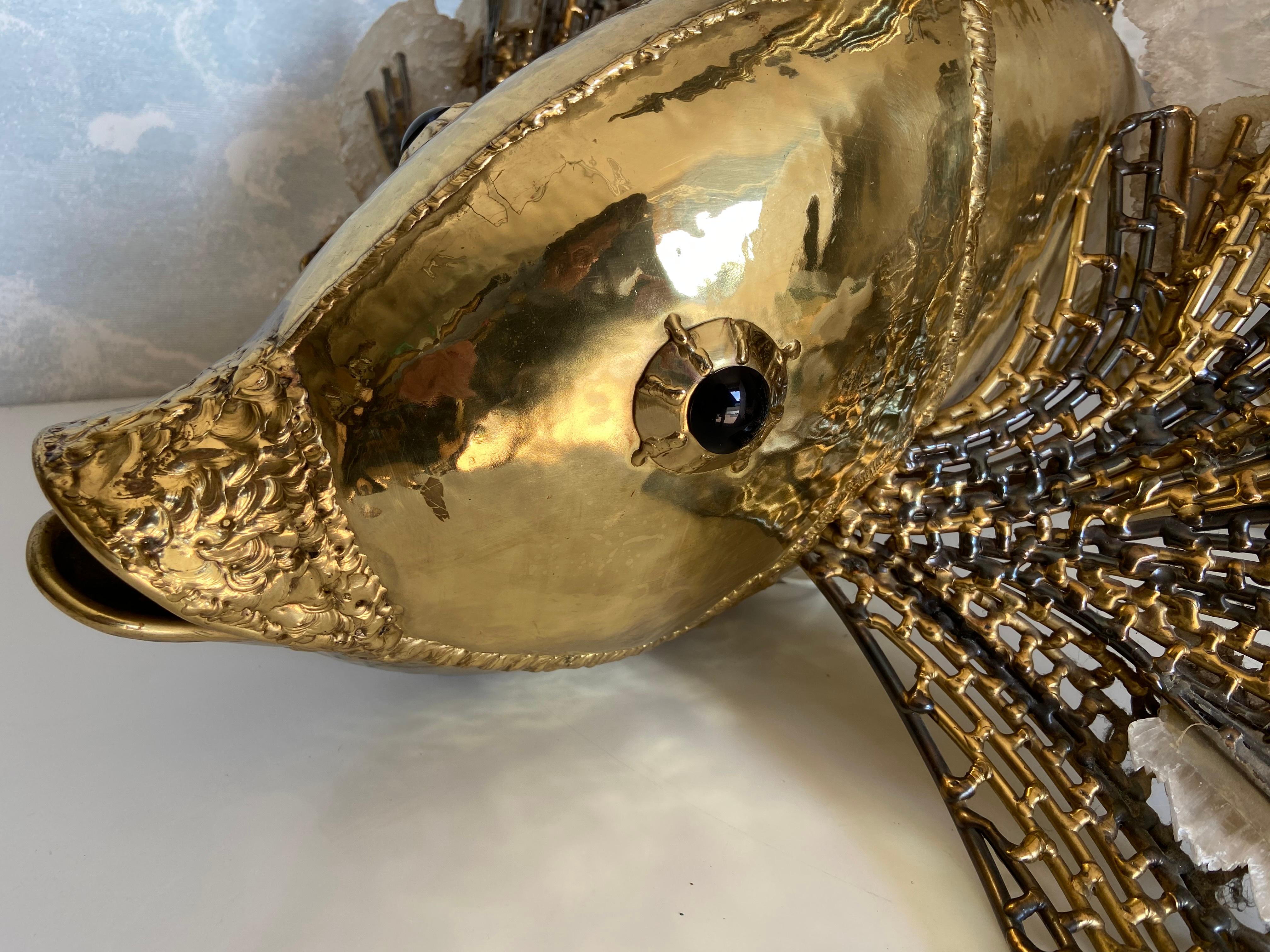 Unique illuminated Sculptural Brass-Fish Coffee Table, Isabelle & Richard Fauré For Sale 5