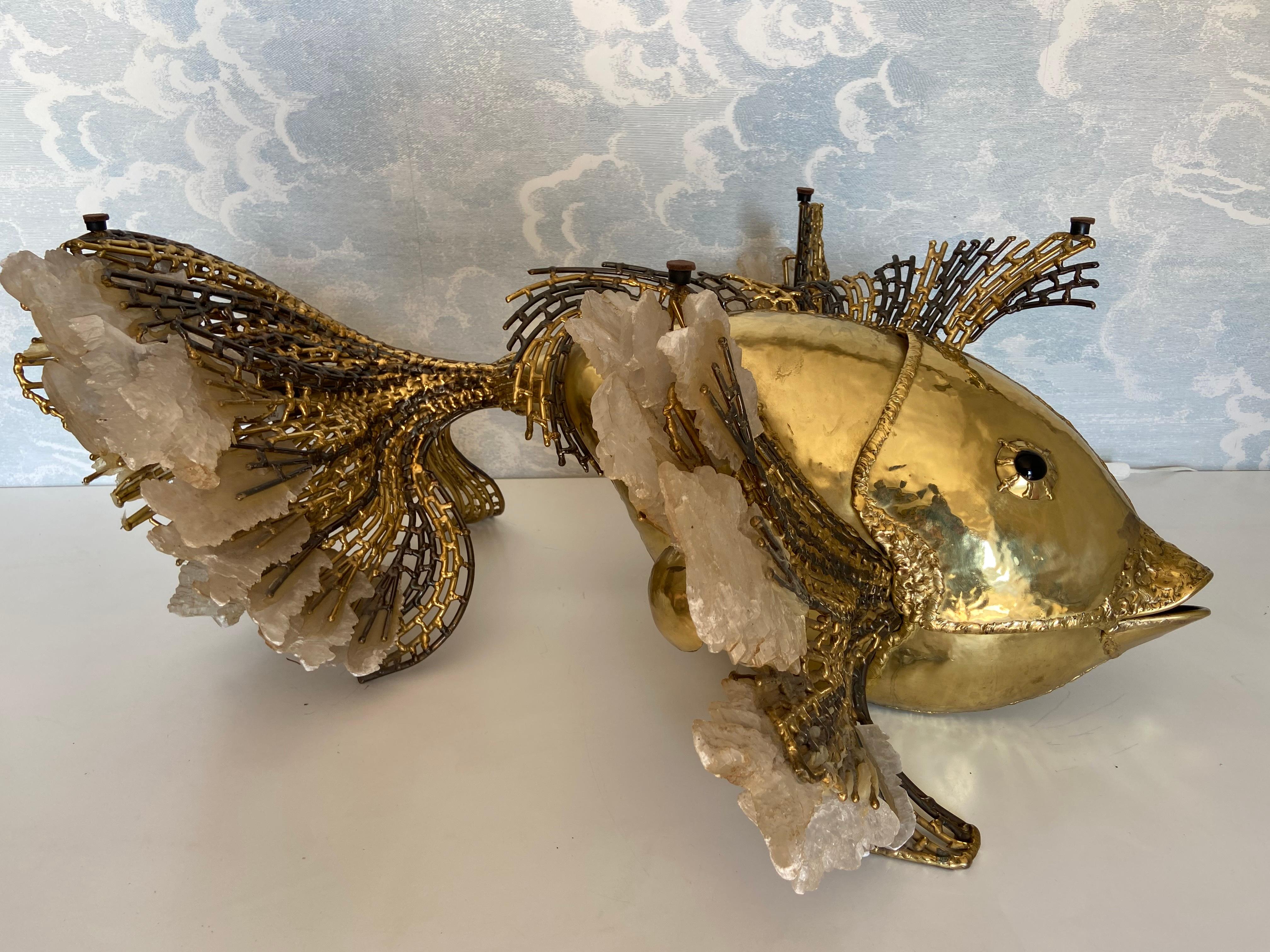 Unique illuminated Sculptural Brass-Fish Coffee Table, Isabelle & Richard Fauré For Sale 8