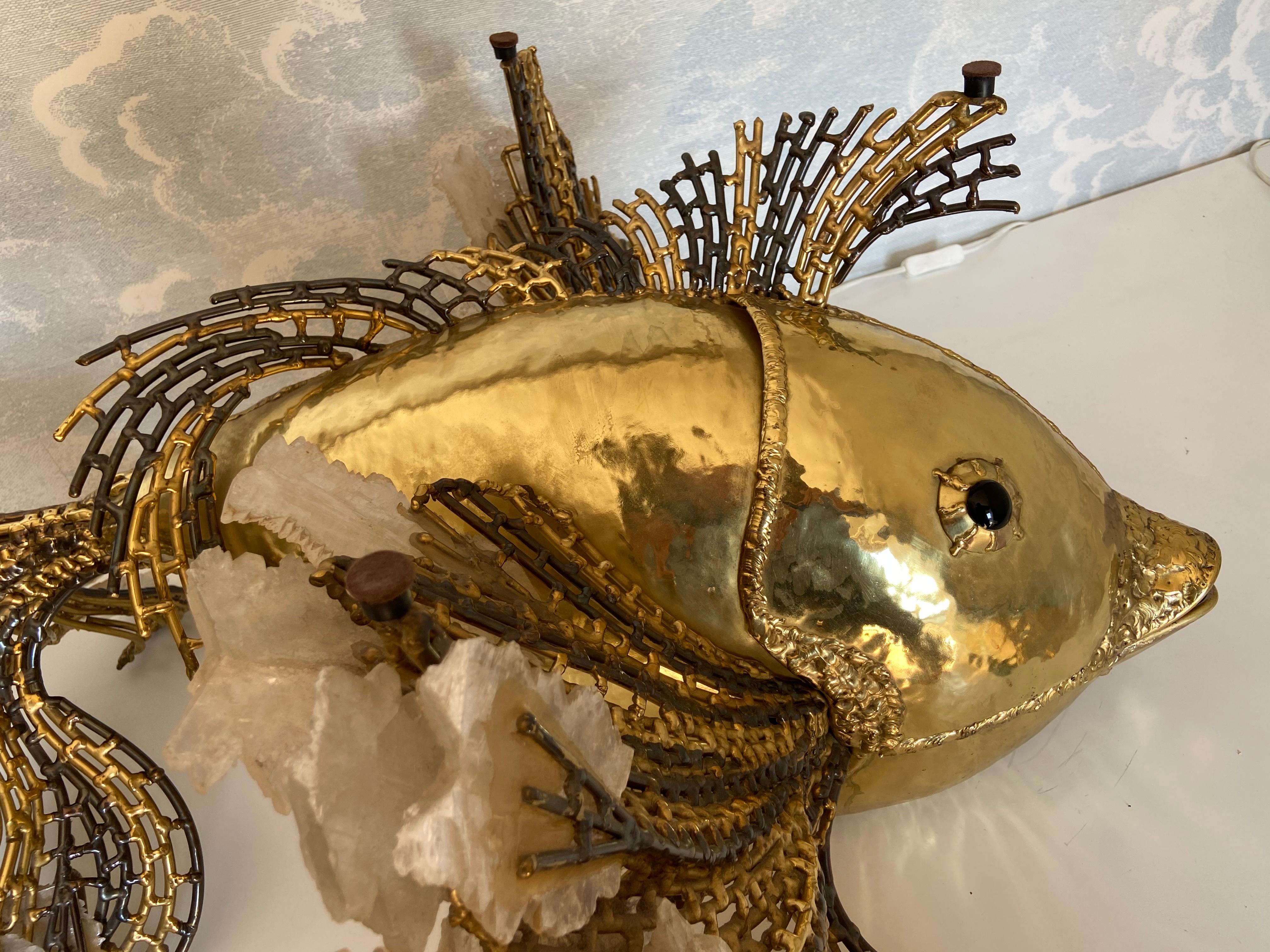 Unique illuminated Sculptural Brass-Fish Coffee Table, Isabelle & Richard Fauré For Sale 11