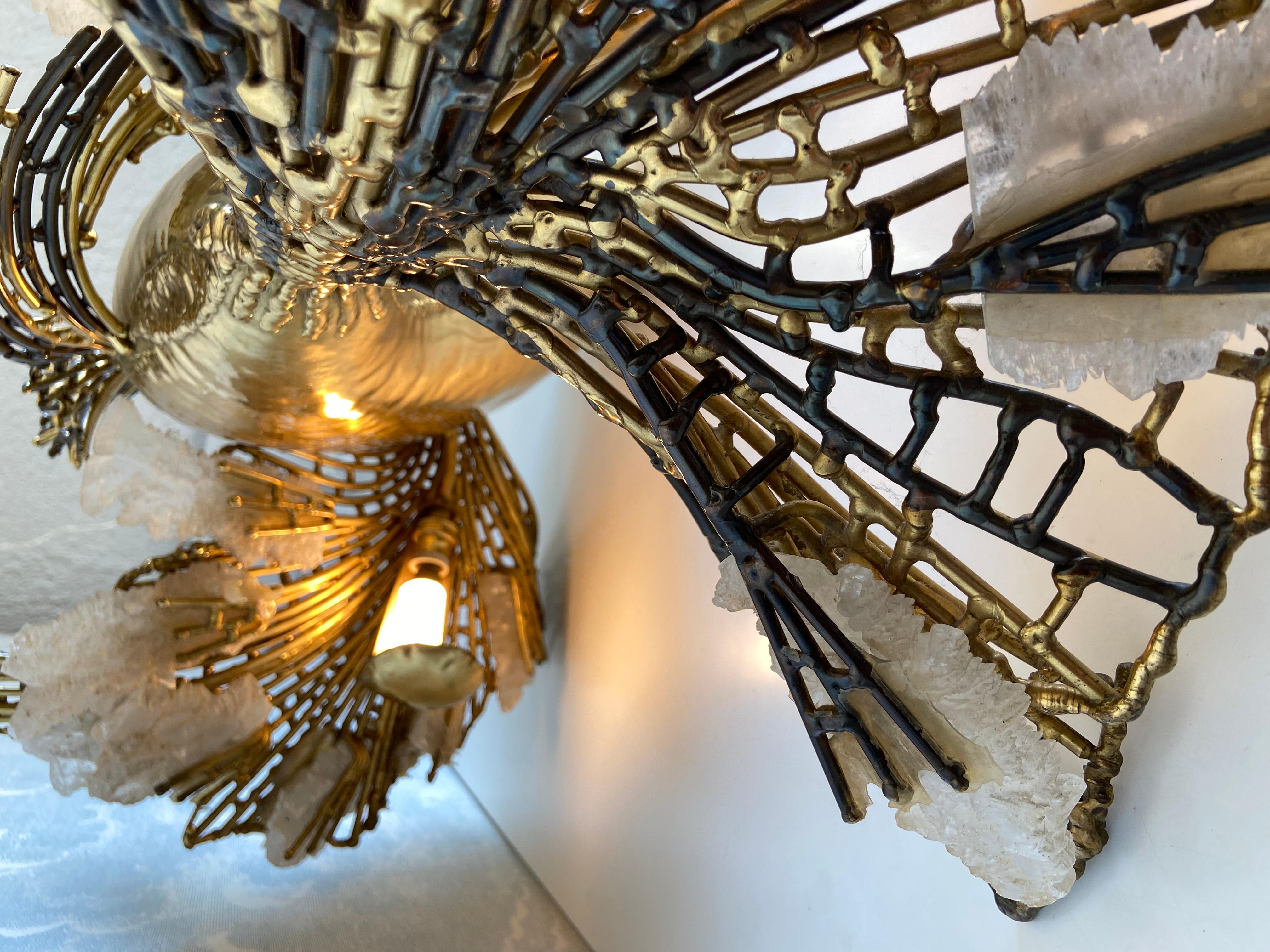 Late 20th Century Unique illuminated Sculptural Brass-Fish Coffee Table, Isabelle & Richard Fauré For Sale