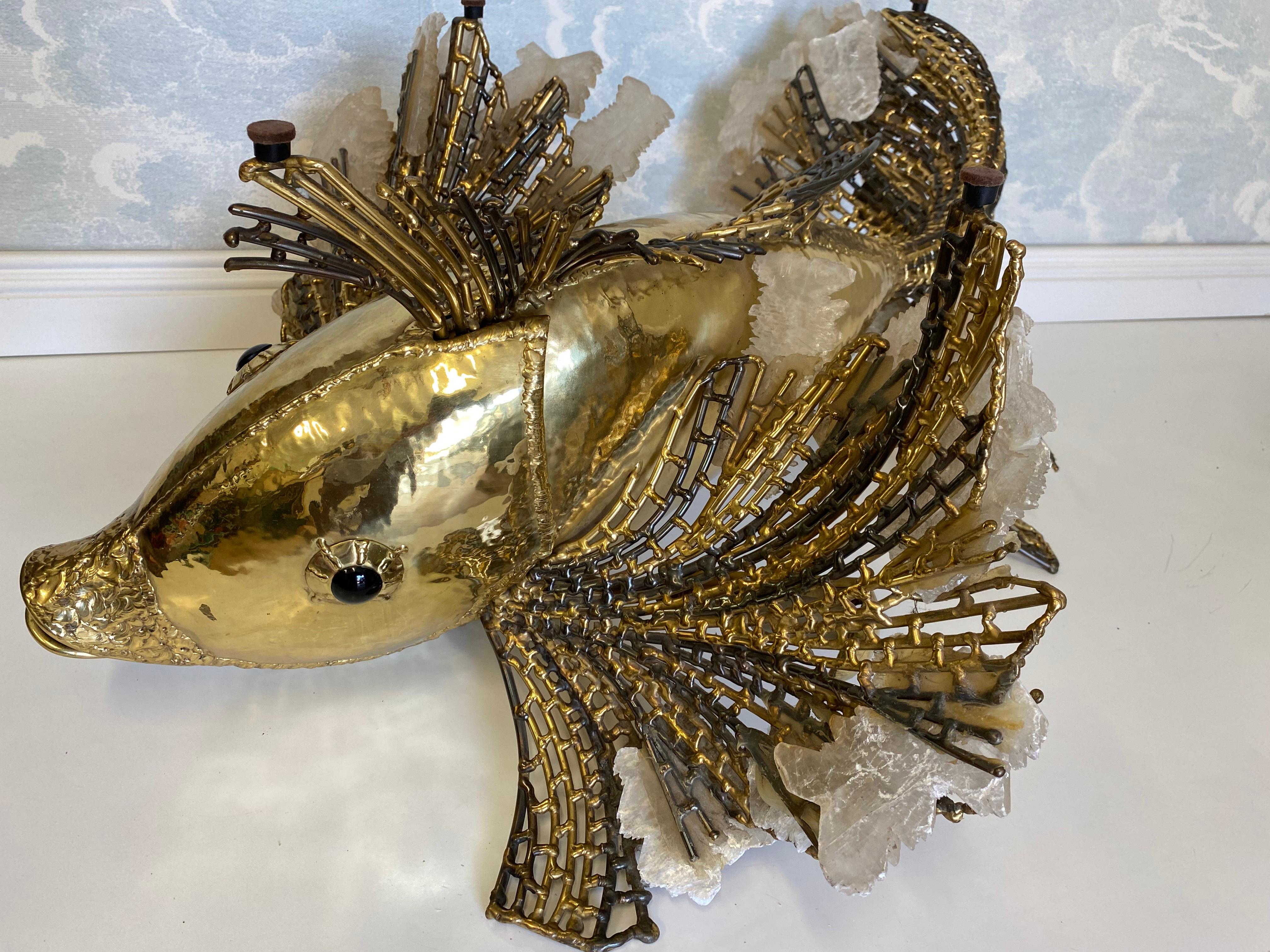 Unique illuminated Sculptural Brass-Fish Coffee Table, Isabelle & Richard Fauré For Sale 2