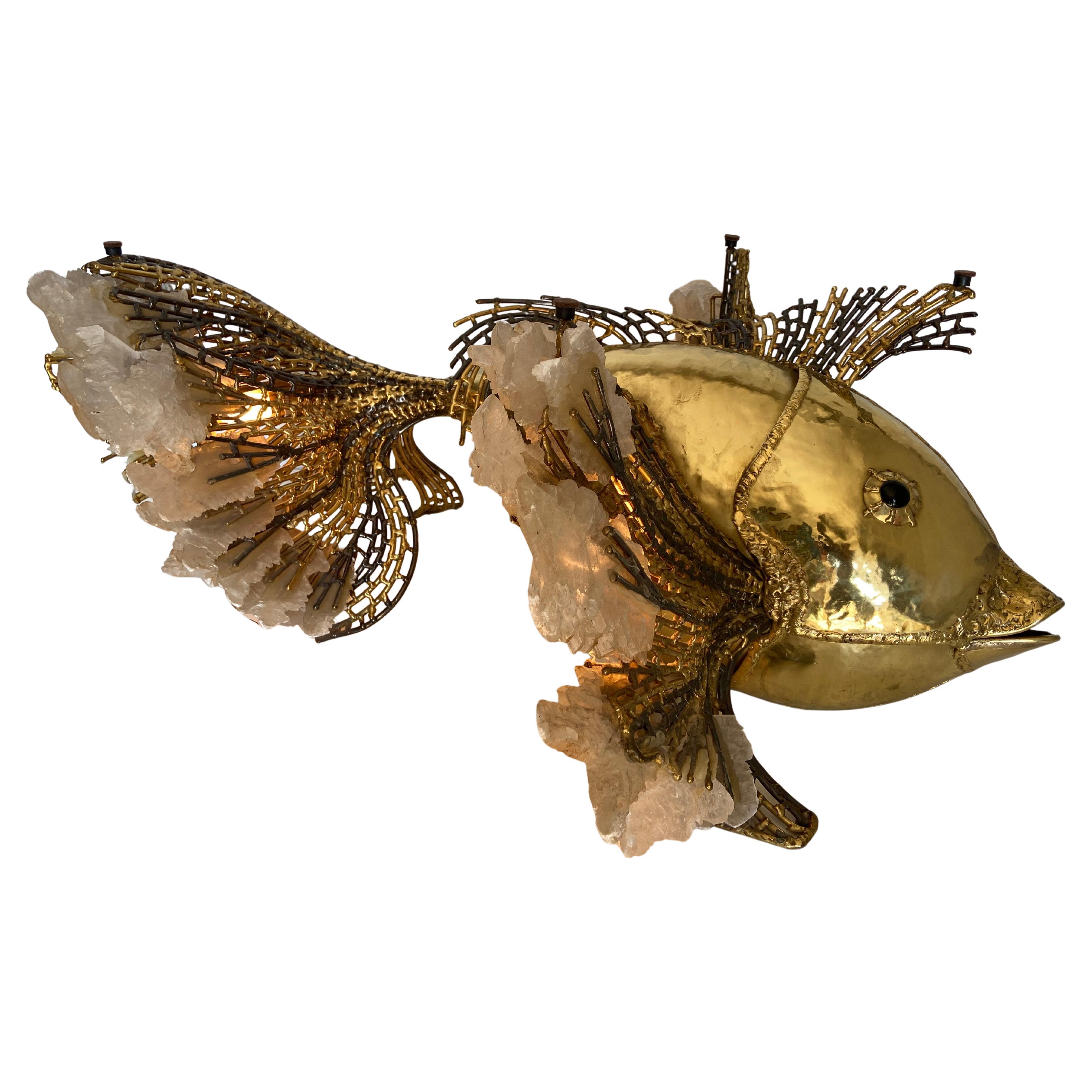 Unique illuminated Sculptural Brass-Fish Coffee Table, Isabelle & Richard Fauré