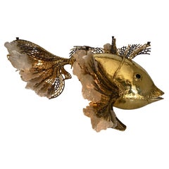 Unique illuminated Sculptural Brass-Fish Coffee Table, Isabelle & Richard Fauré