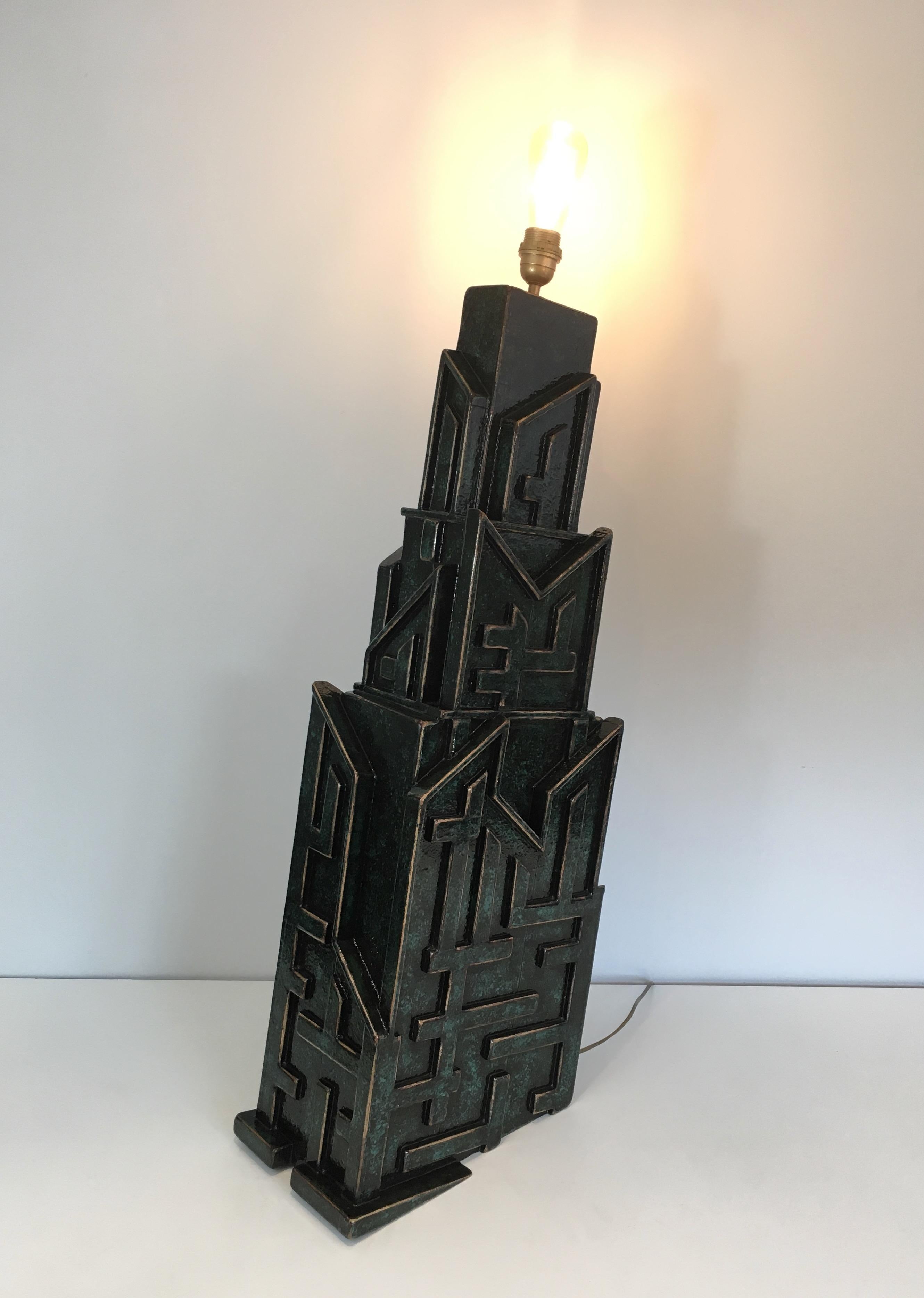 Unique Important Brutalist Patinated Lamp signed AR-BO For Sale 3