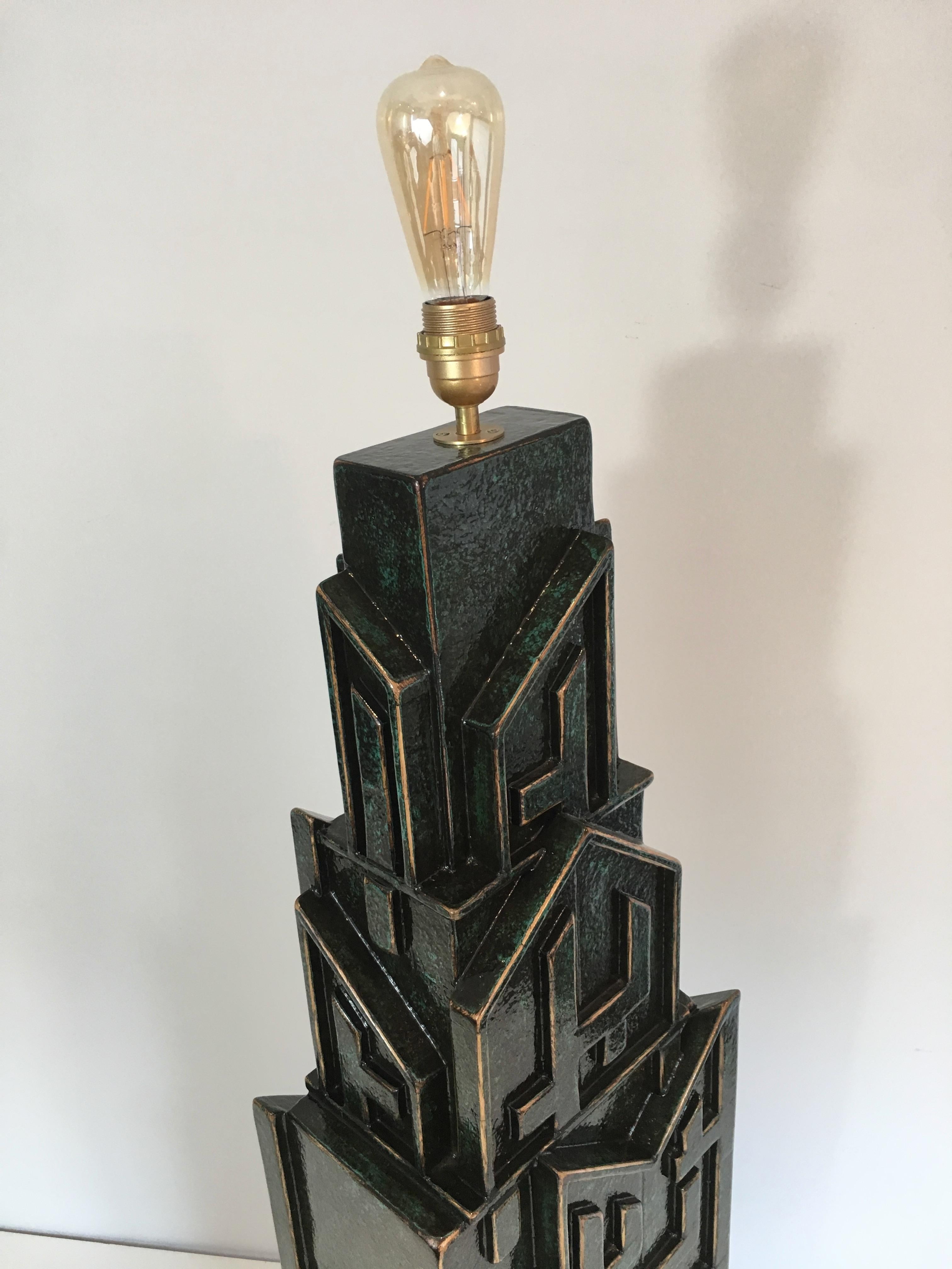 Unique Important Brutalist Patinated Lamp signed AR-BO For Sale 8