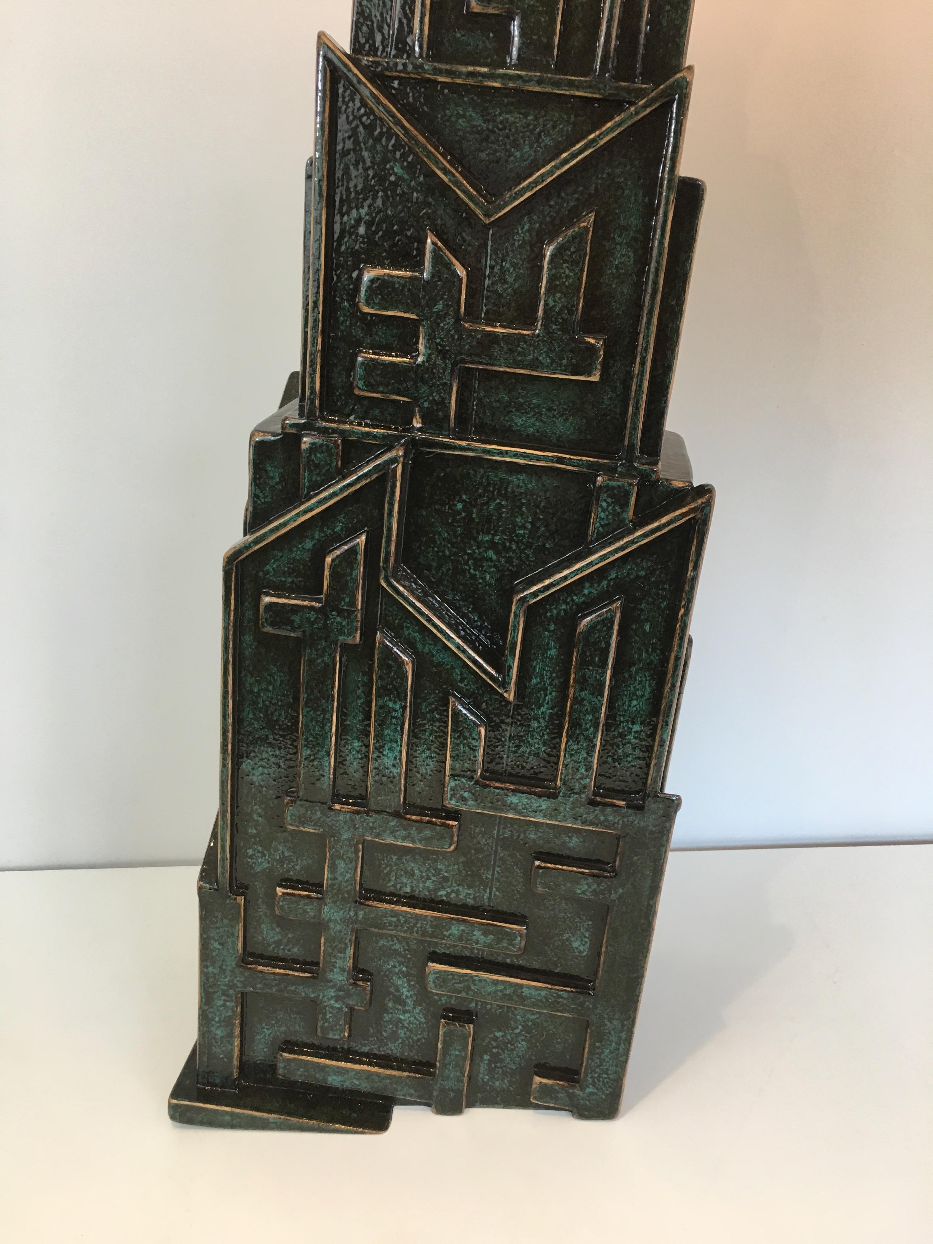Unique Important Brutalist Patinated Lamp signed AR-BO For Sale 9