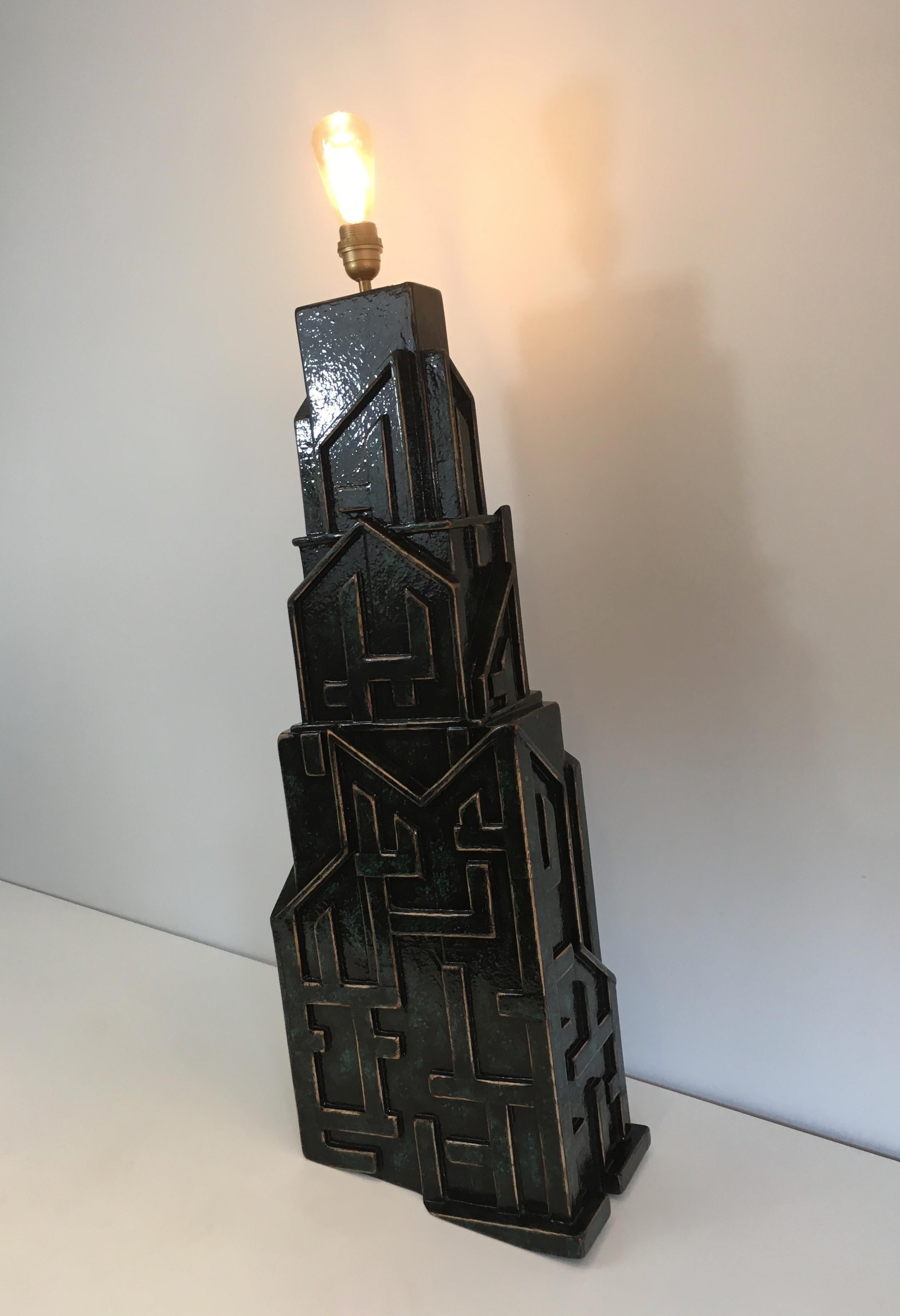 Unique Important Brutalist Patinated Lamp signed AR-BO For Sale 12