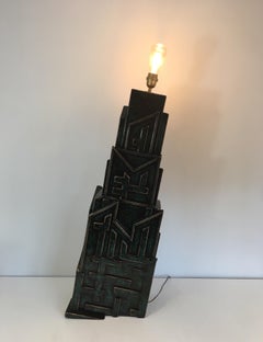 Unique Important Brutalist Patinated Lamp signed AR-BO