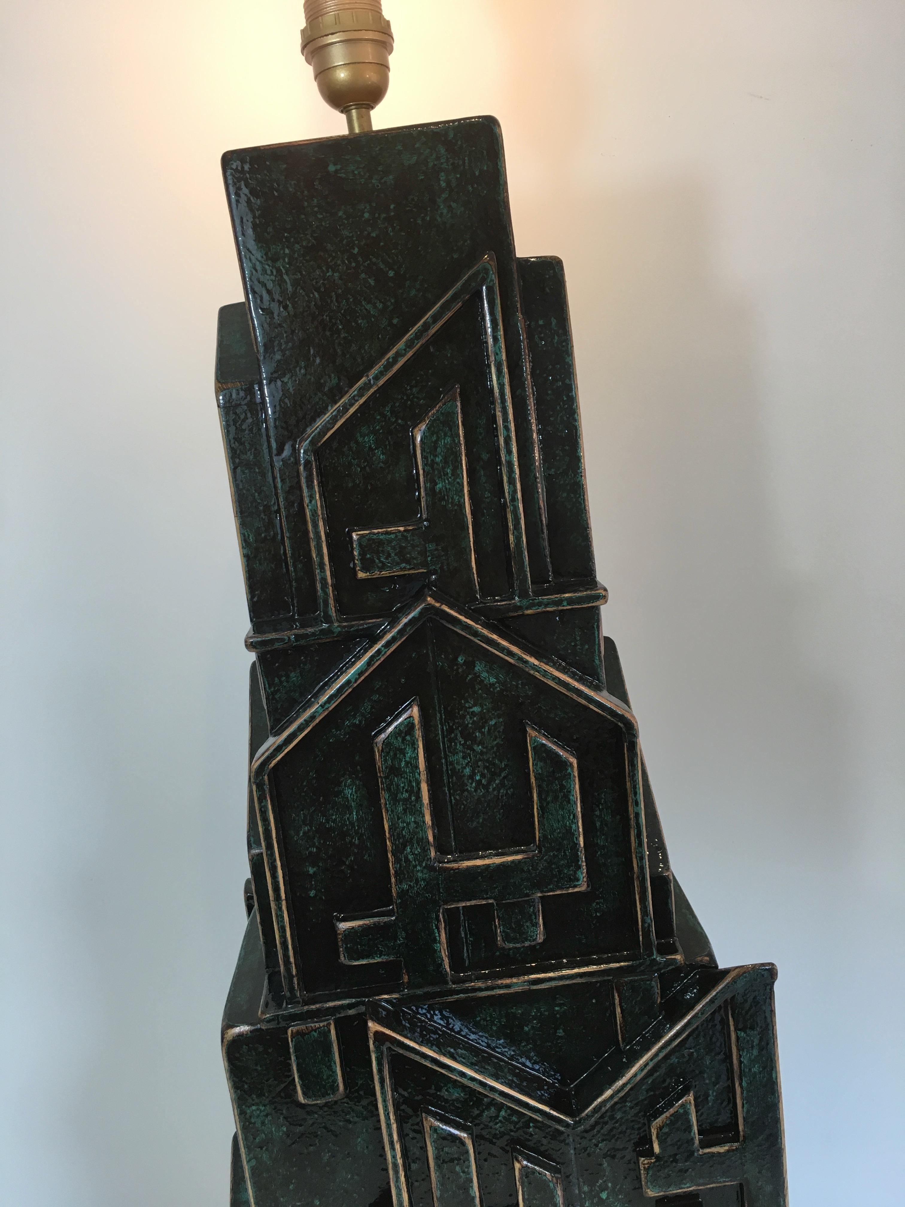 Painted Unique Important Brutalist Patinated Lamp signed AR-BO For Sale