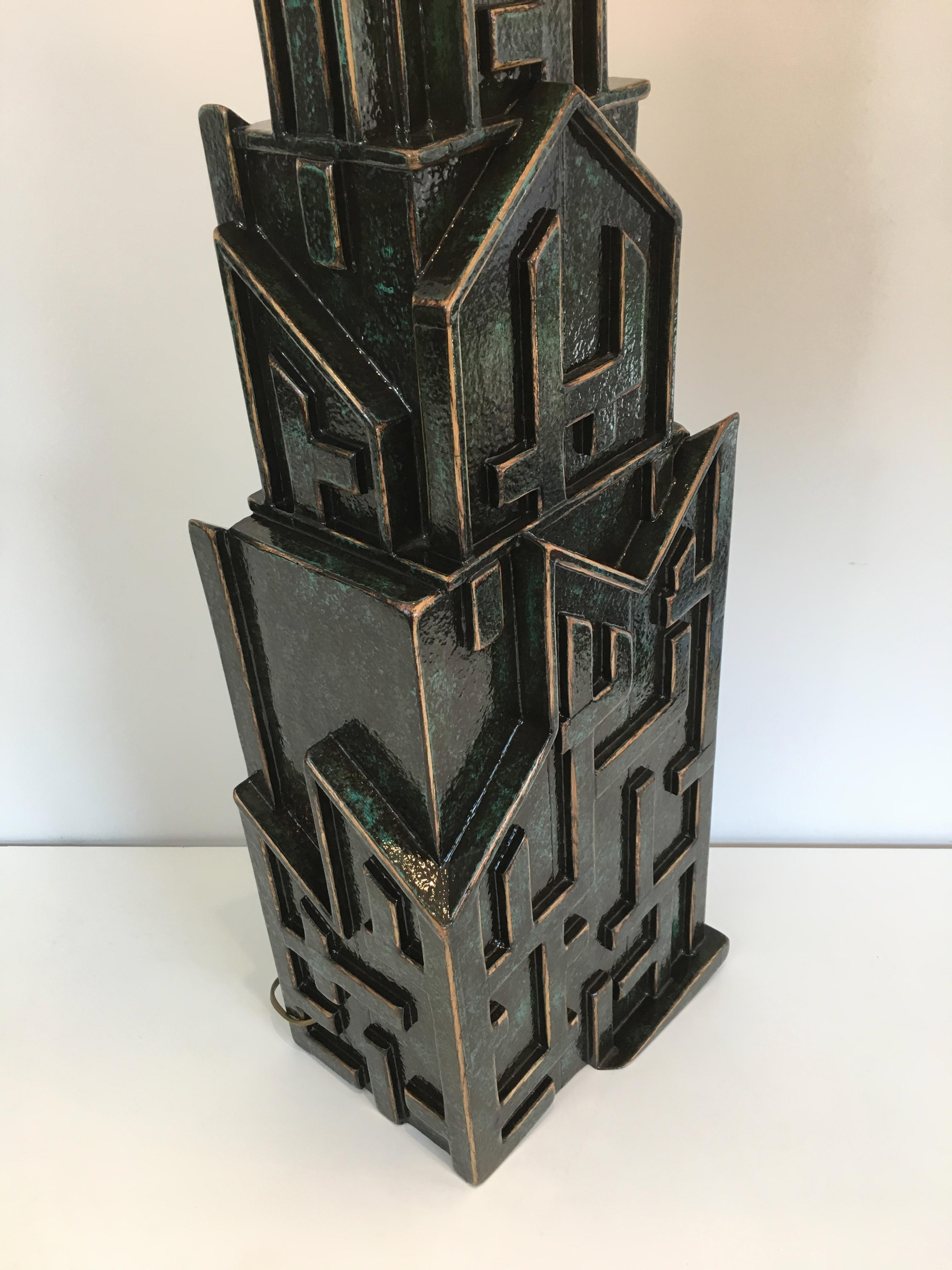 Wood Unique Important Brutalist Patinated Lamp signed AR-BO For Sale