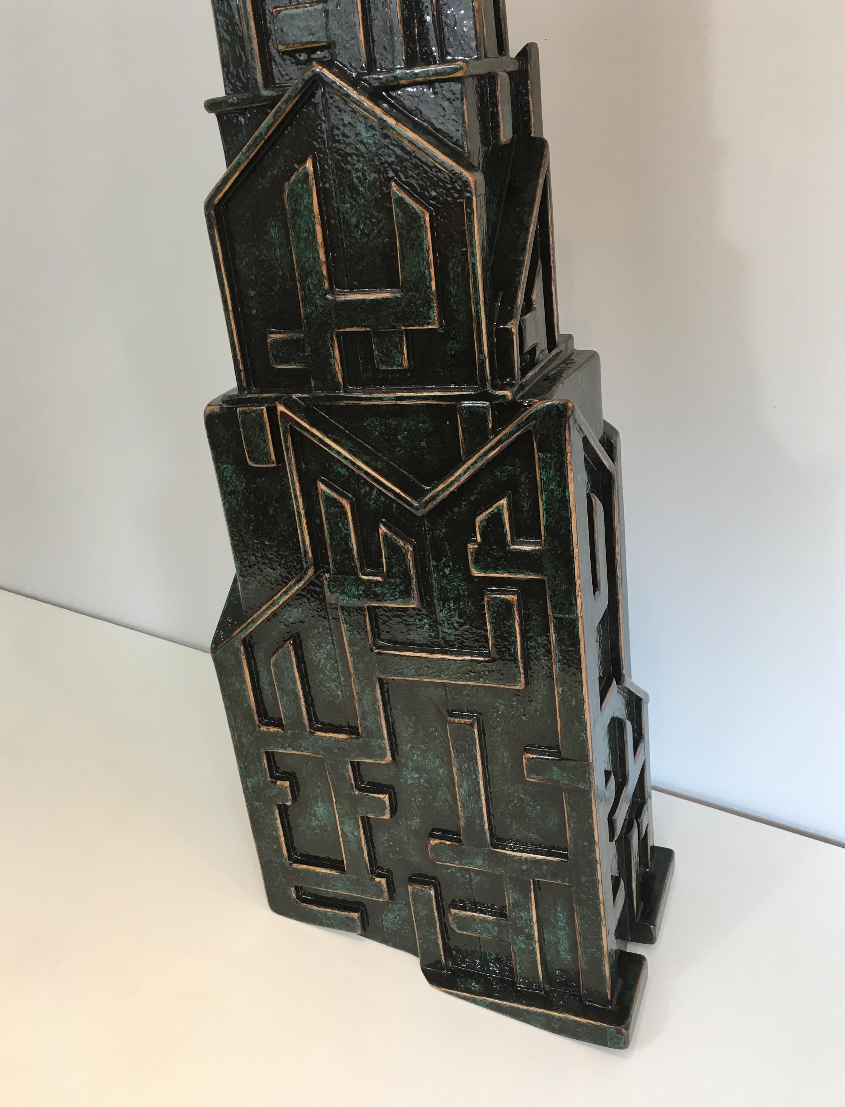 Unique Important Brutalist Patinated Lamp signed AR-BO For Sale 1