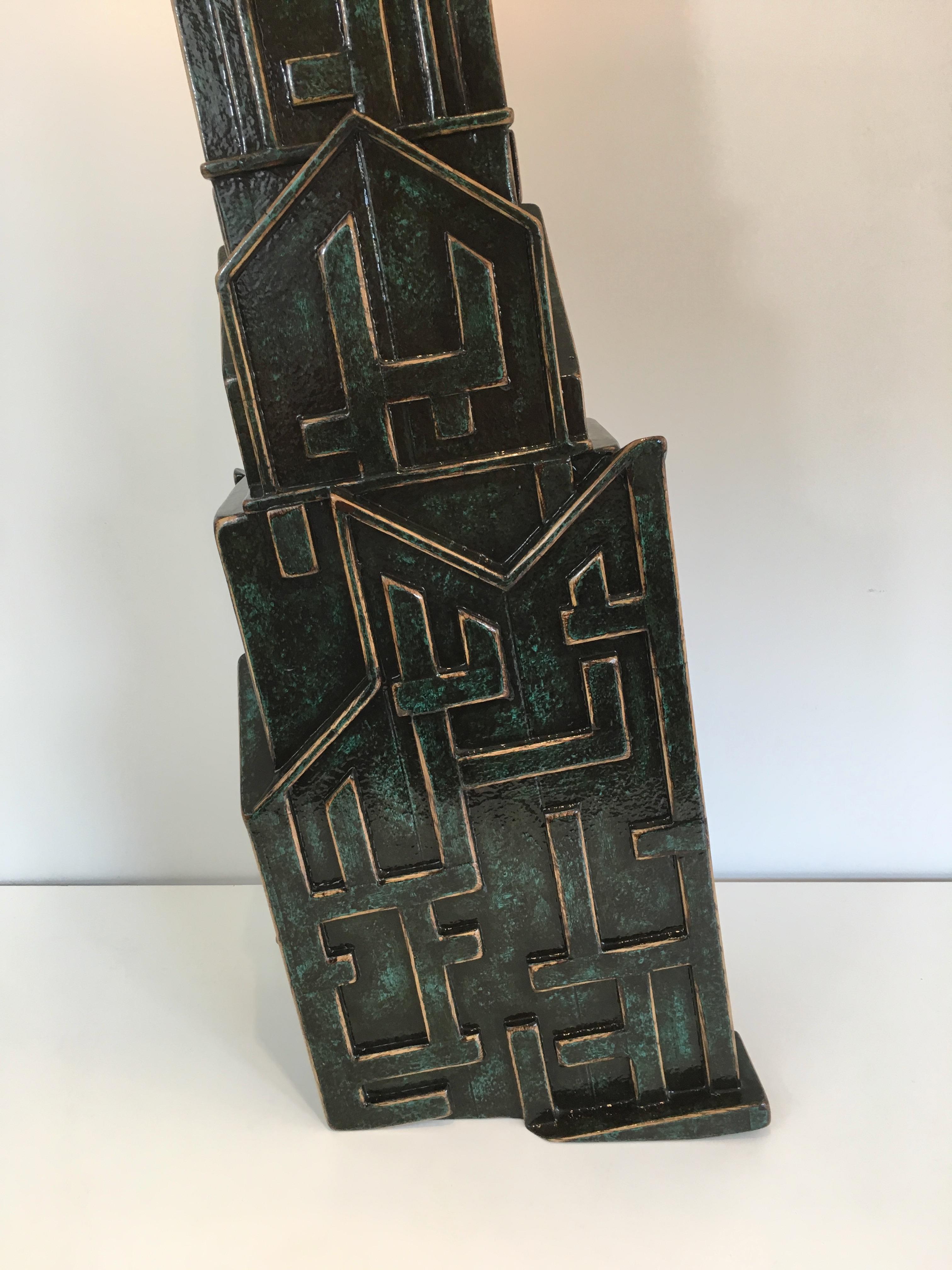 Unique Important Brutalist Patinated Lamp signed AR-BO For Sale 2