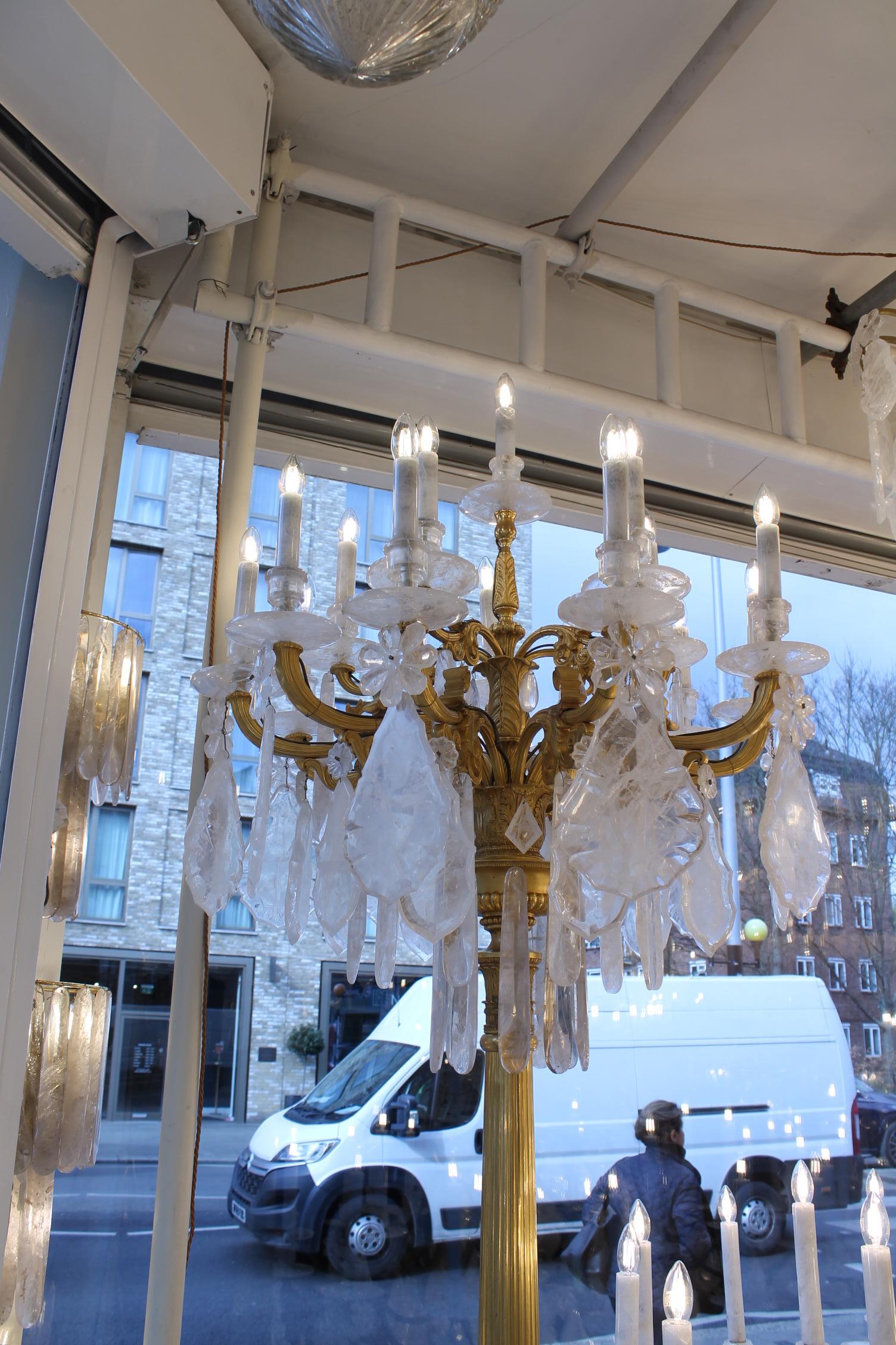 Unique  Important George Hoentschel French Rock Crystal & Gilt Bronze Chandelier For Sale 7