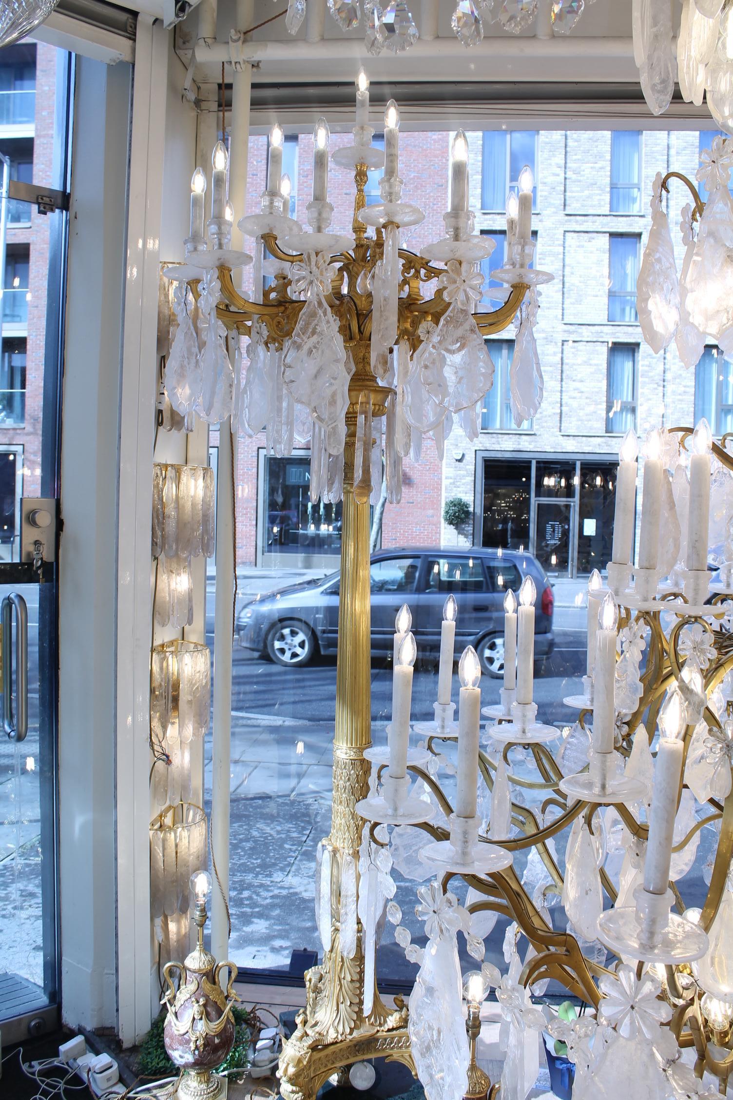 Unique  Important George Hoentschel French Rock Crystal & Gilt Bronze Chandelier For Sale 8